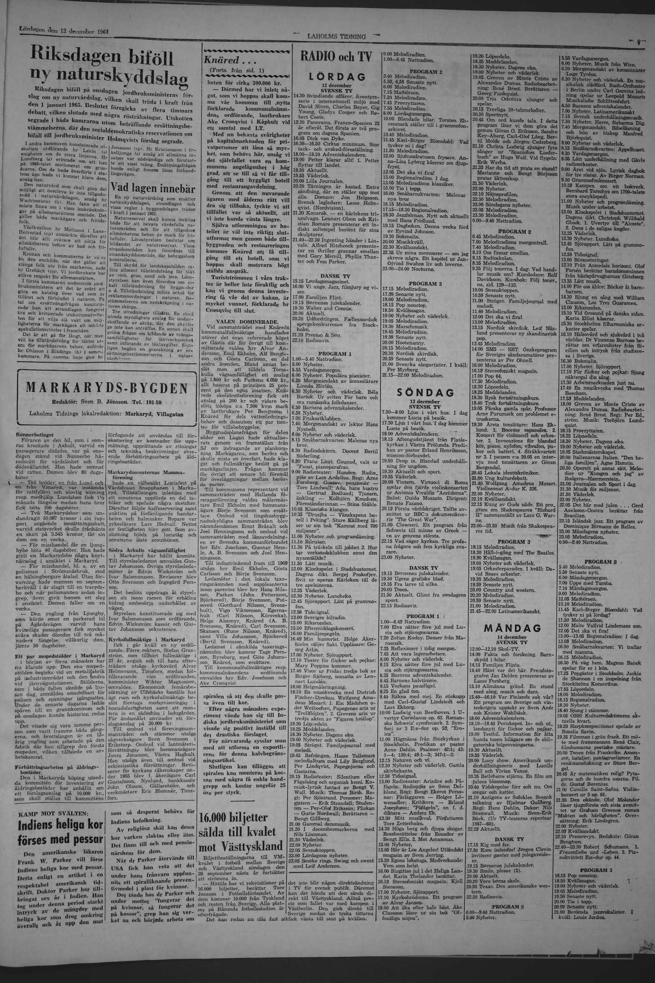 Laholms Tidning Lördag 12 december 1964, sida 7