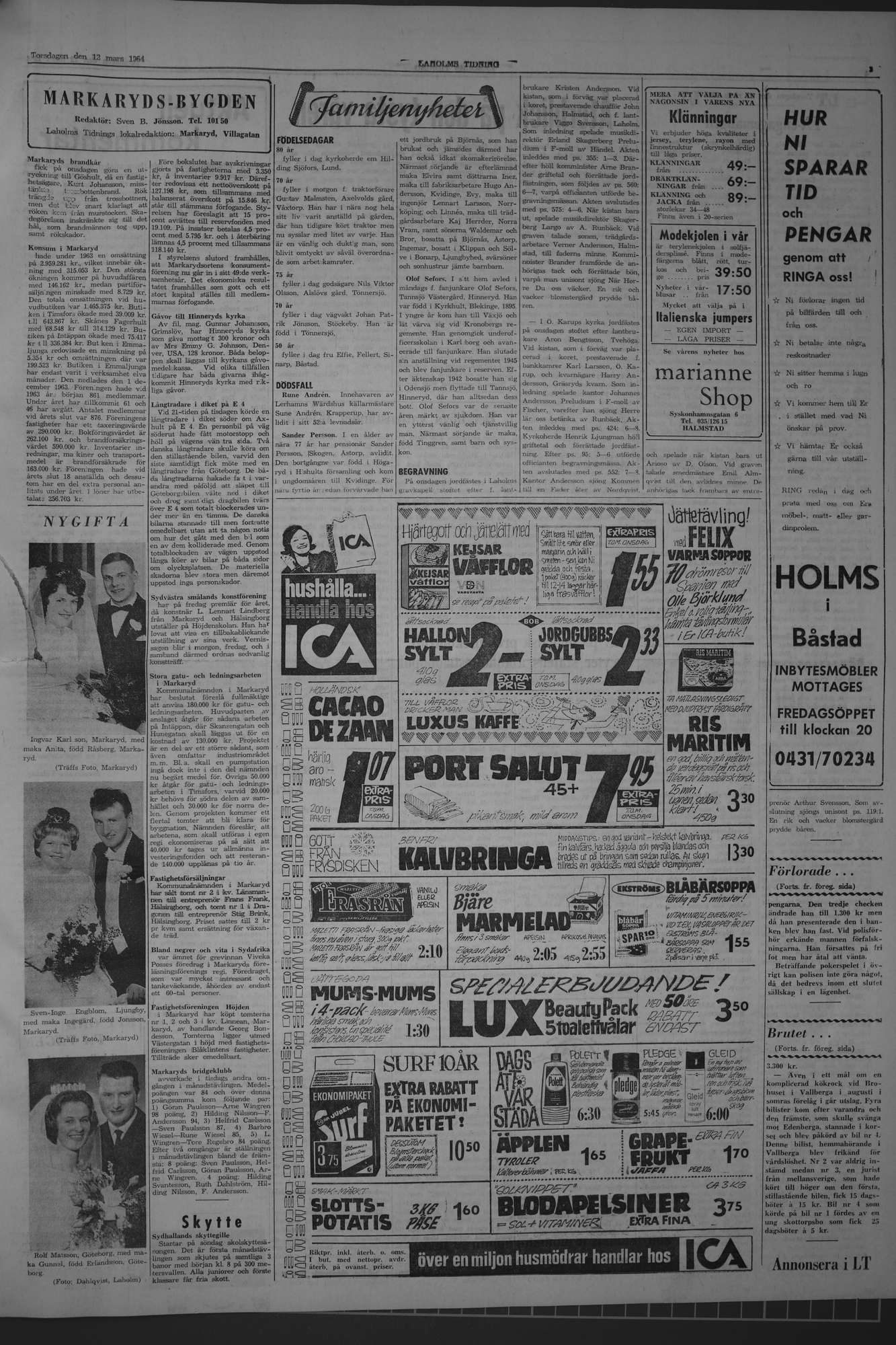 Laholms Tidning Torsdag 12 mars 1964, sida 3
