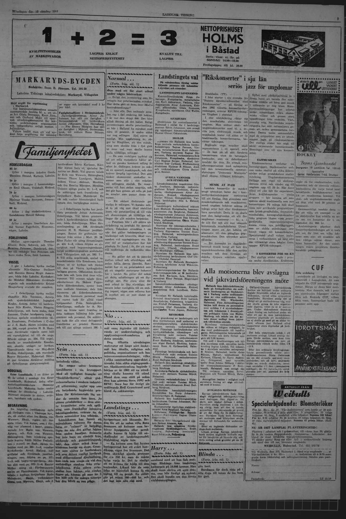 Laholms Tidning Måndag 12 oktober 1964, sida 3