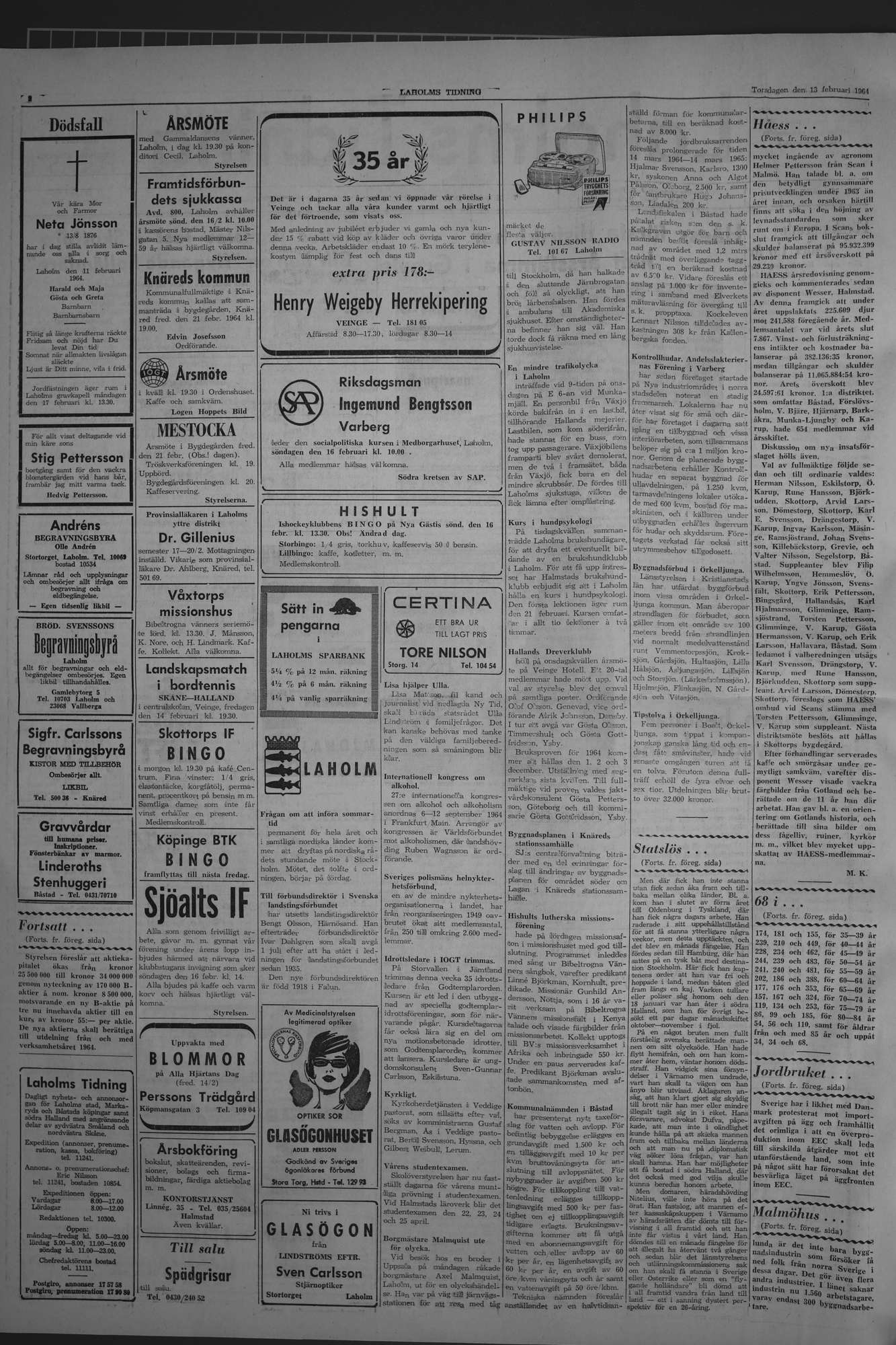 Laholms Tidning Torsdag 13 februari 1964, sida 2