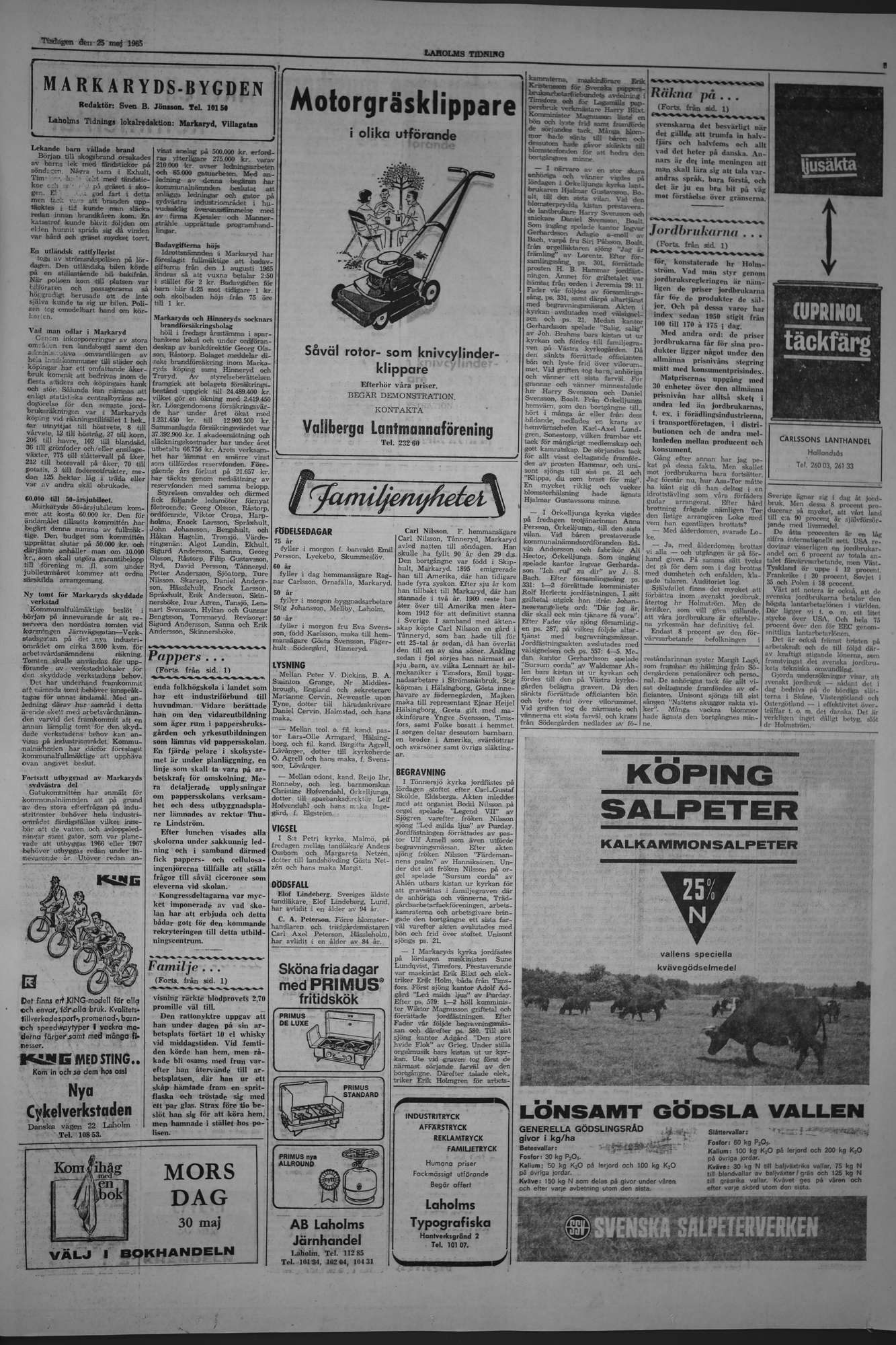 Laholms Tidning Tisdag 25 maj 1965, sida 3