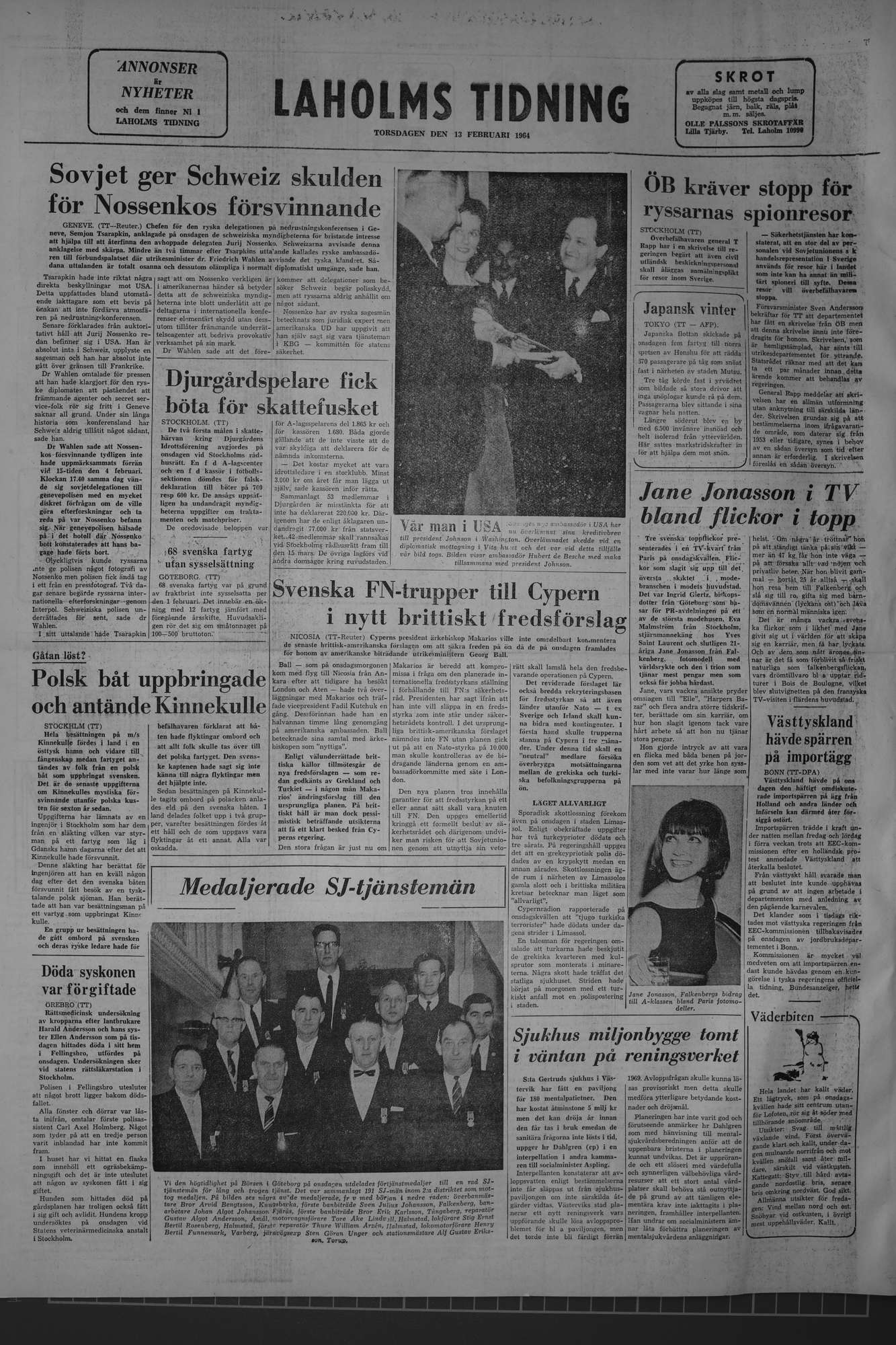 Laholms Tidning Torsdag 13 februari 1964, sida 8