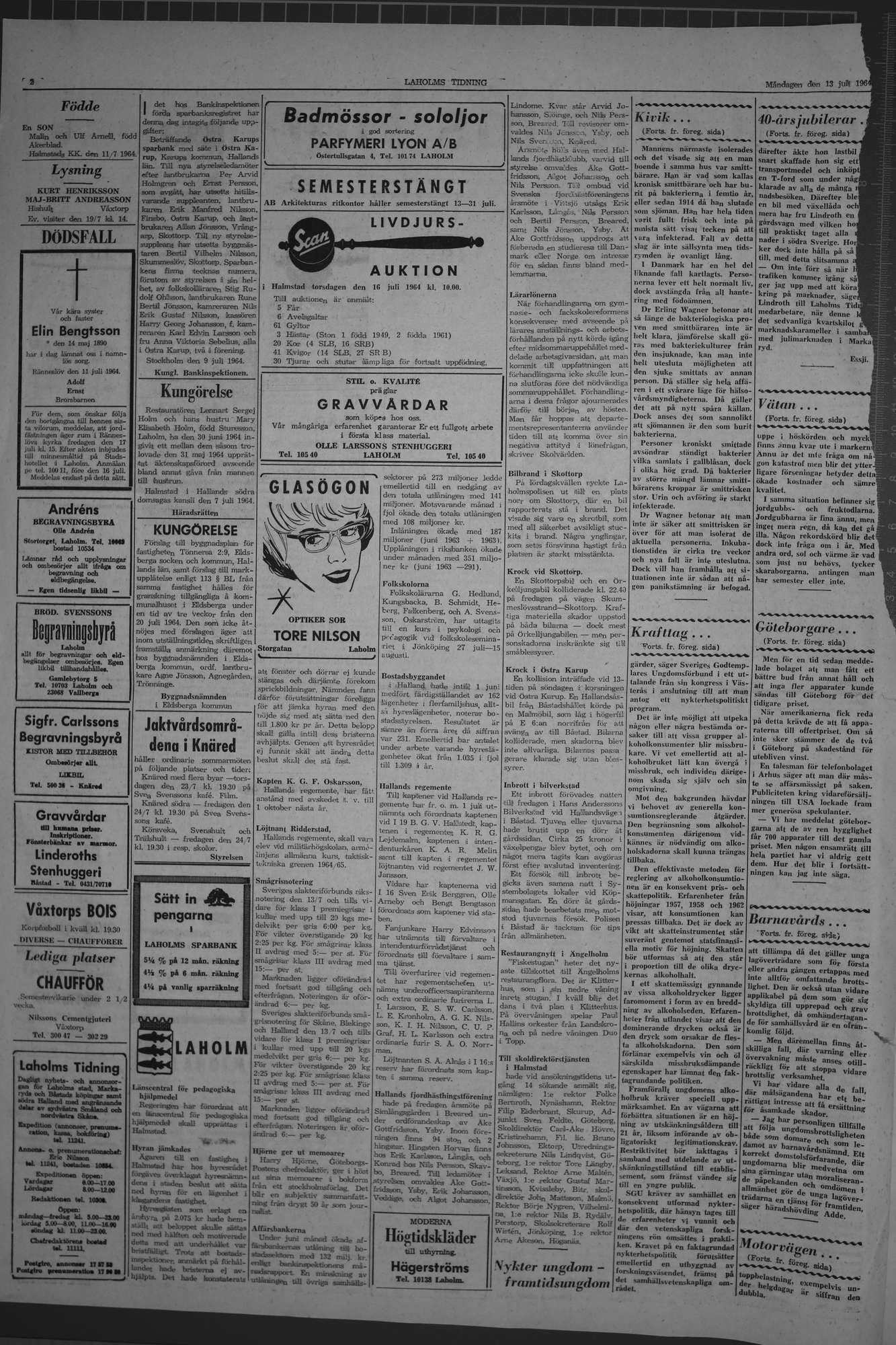 Laholms Tidning Måndag 13 juli 1964, sida 2