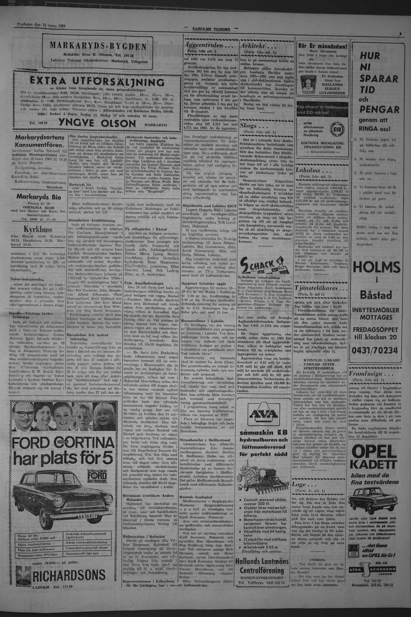 Laholms Tidning Fredag 13 mars 1964, sida 3