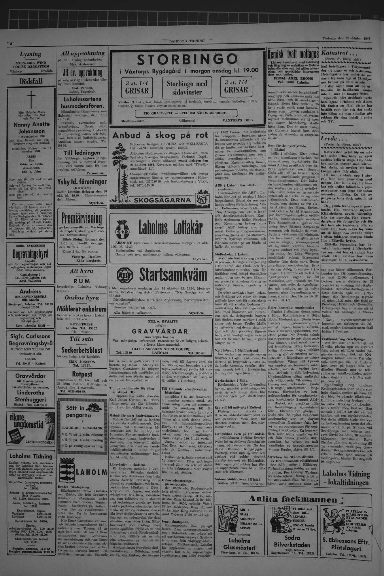Laholms Tidning Tisdag 13 oktober 1964, sida 2