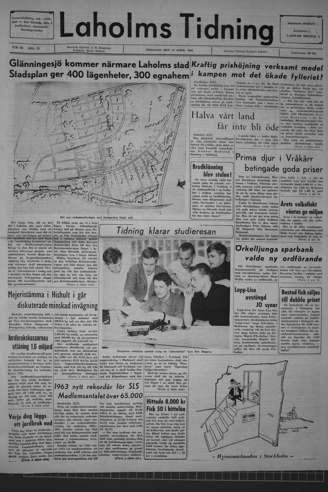 Laholms Tidning Tisdag 14 april 1964, sida 1