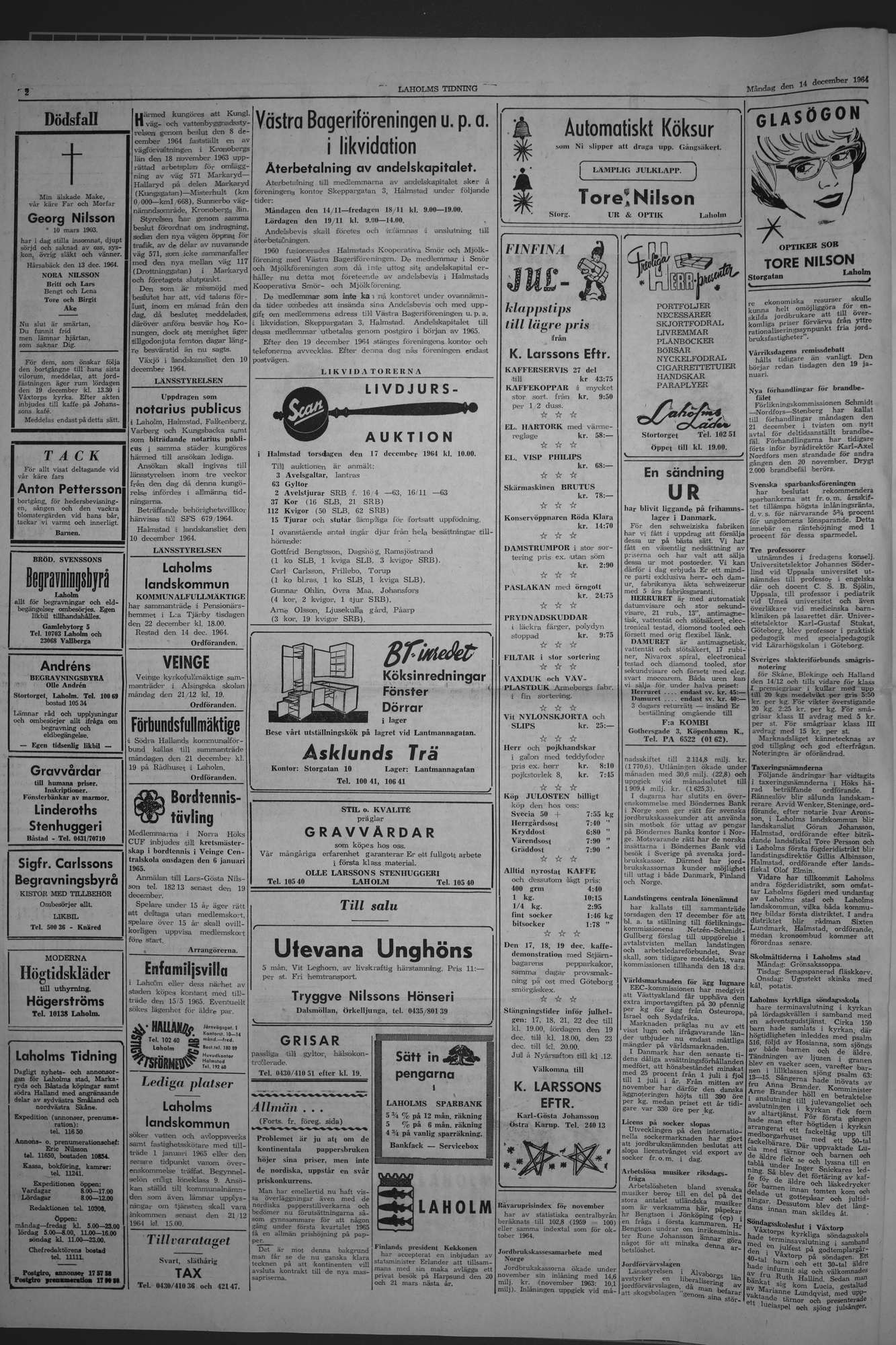 Laholms Tidning Måndag 14 december 1964, sida 2