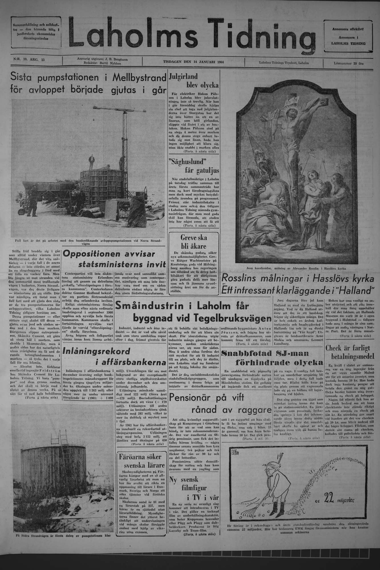Laholms Tidning Tisdag 14 januari 1964, sida 1