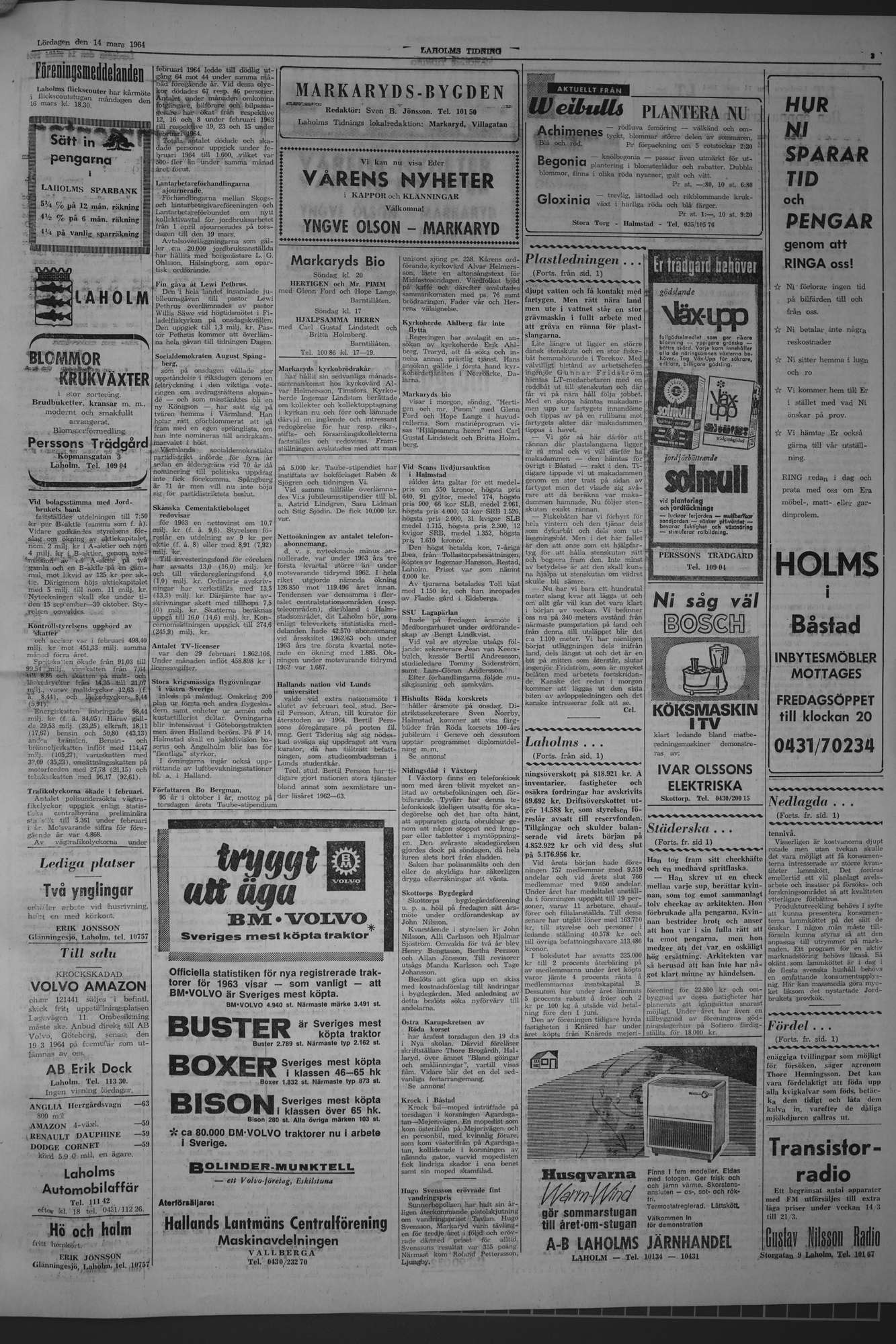 Laholms Tidning Lördag 14 mars 1964, sida 3