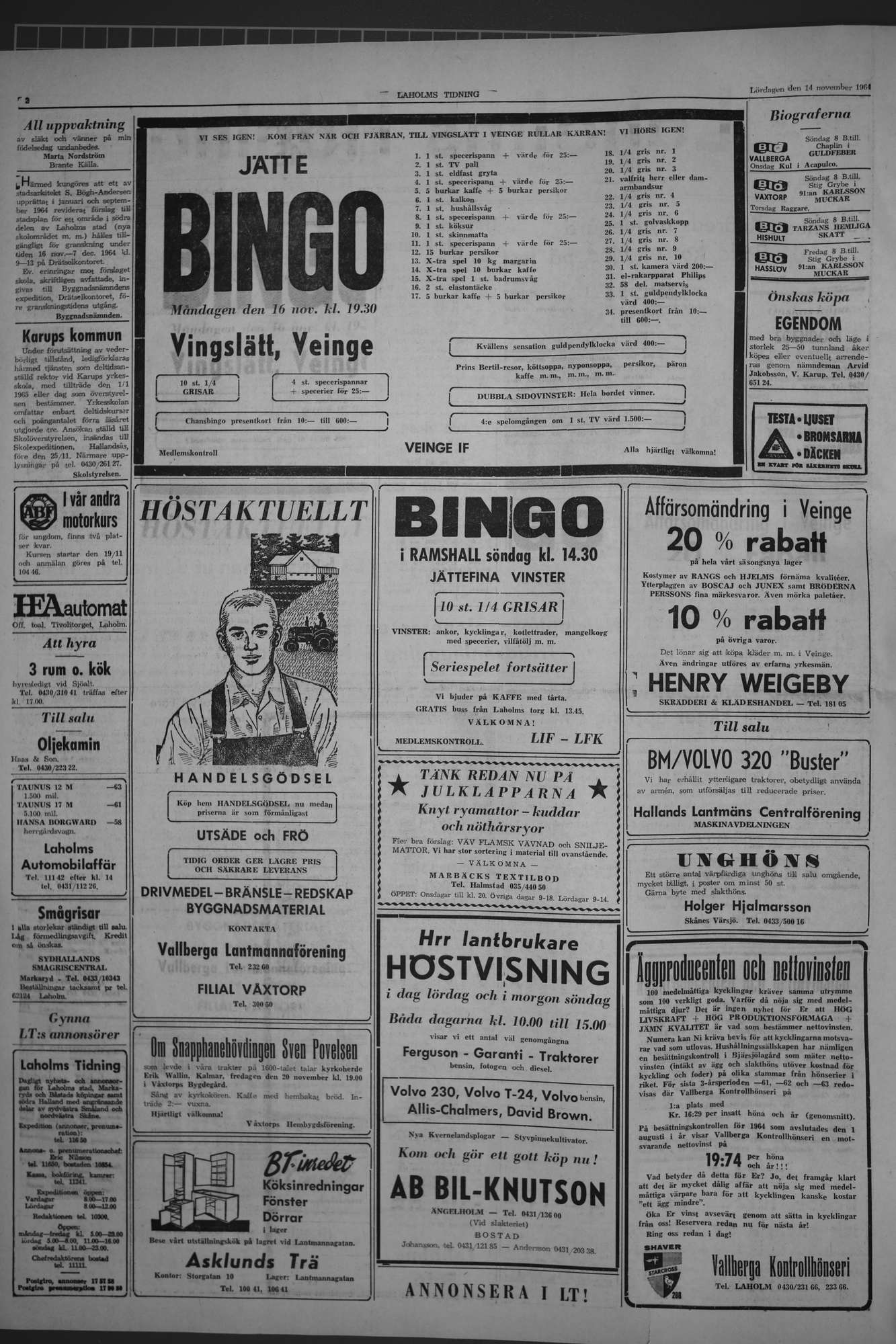 Laholms Tidning Lördag 14 november 1964, sida 2