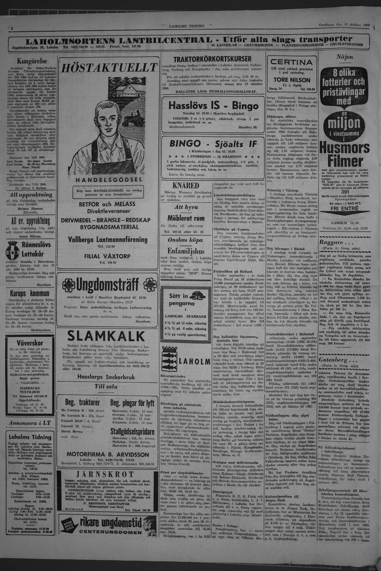 Laholms Tidning Onsdag 14 oktober 1964, sida 2