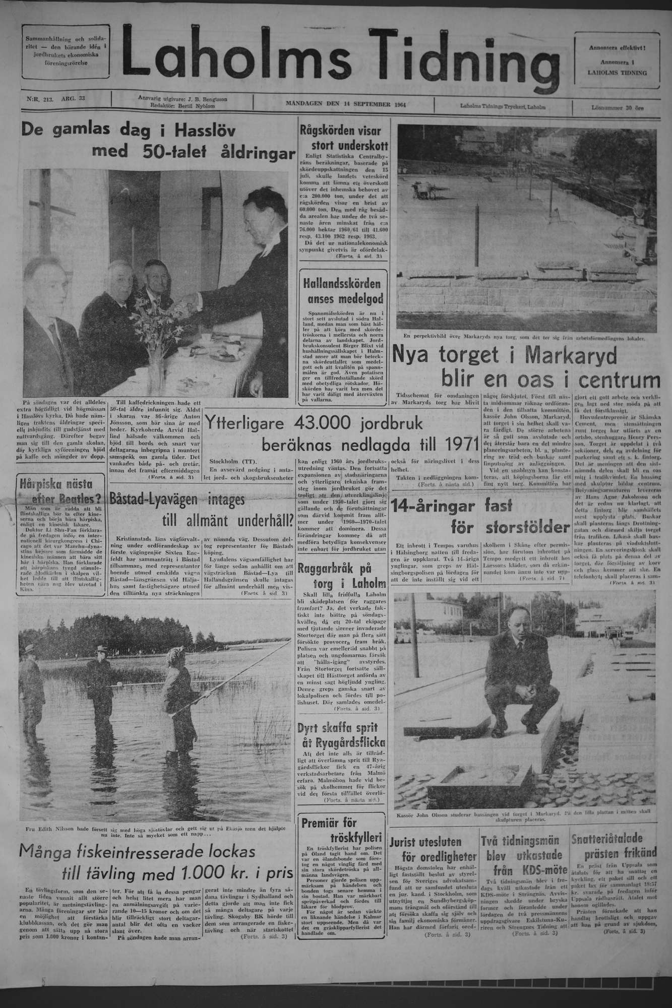 Laholms Tidning Måndag 14 september 1964, sida 1