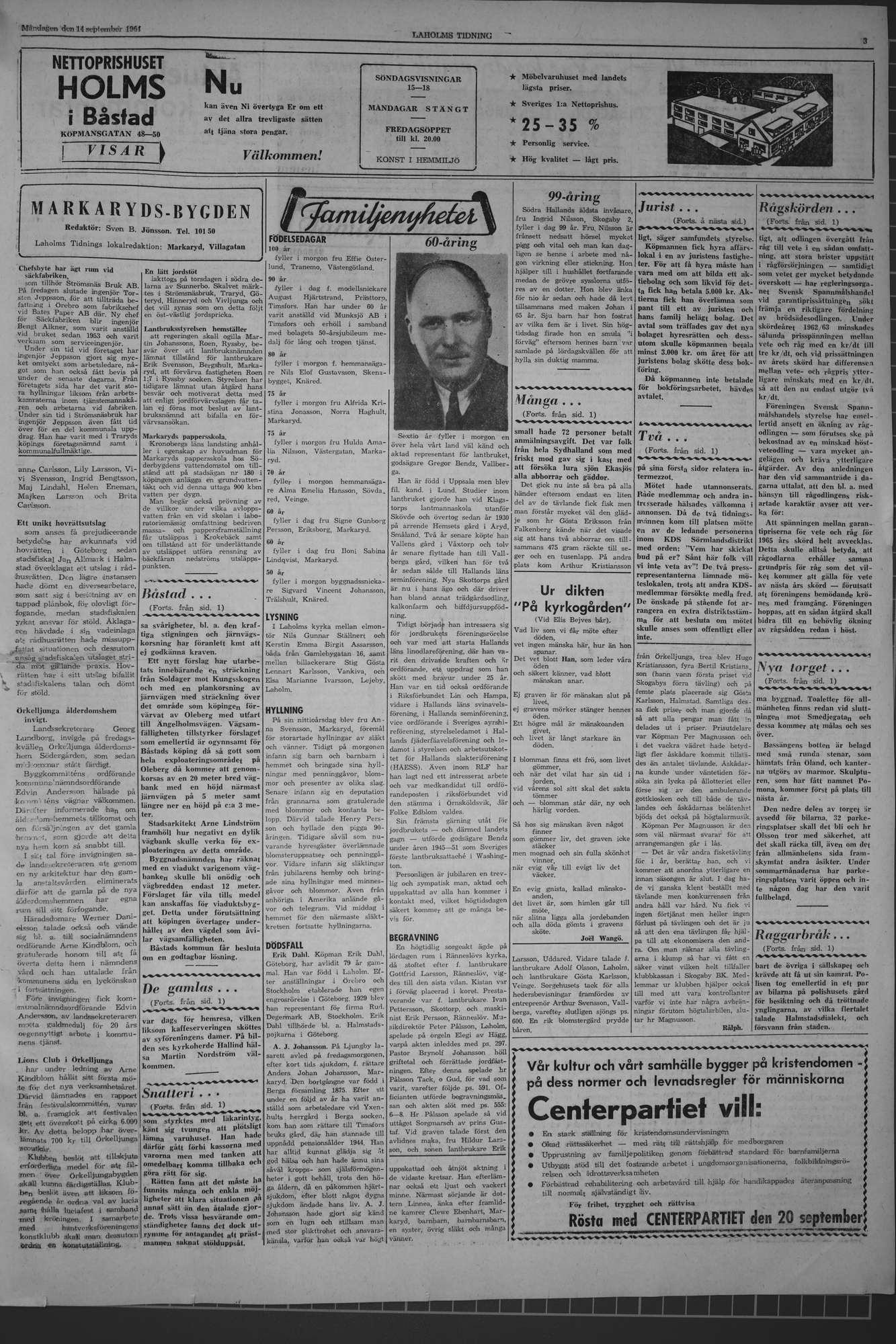 Laholms Tidning Måndag 14 september 1964, sida 3