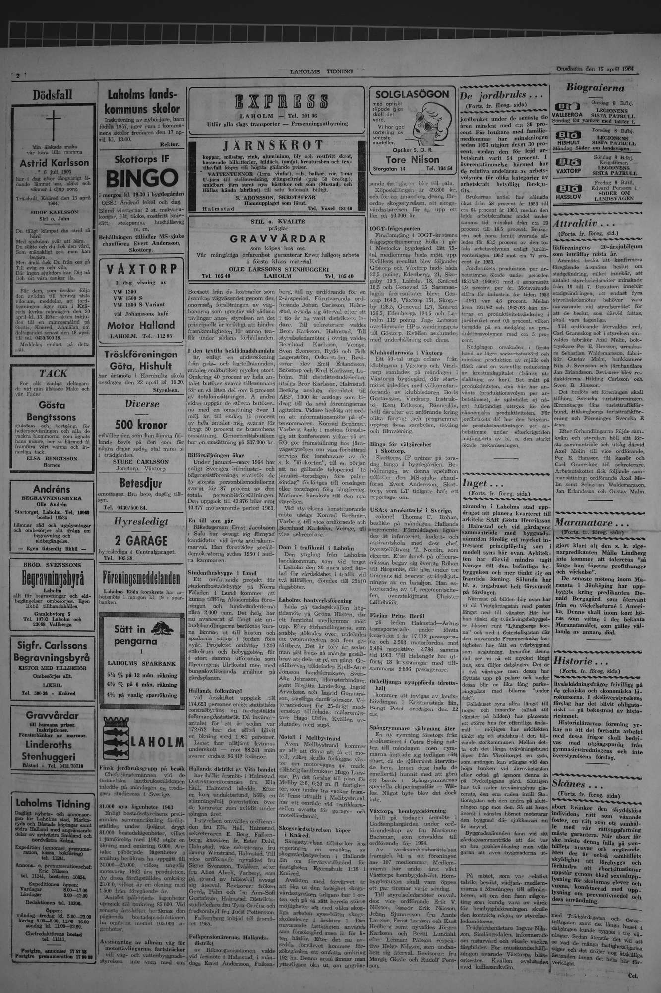 Laholms Tidning Onsdag 15 april 1964, sida 2