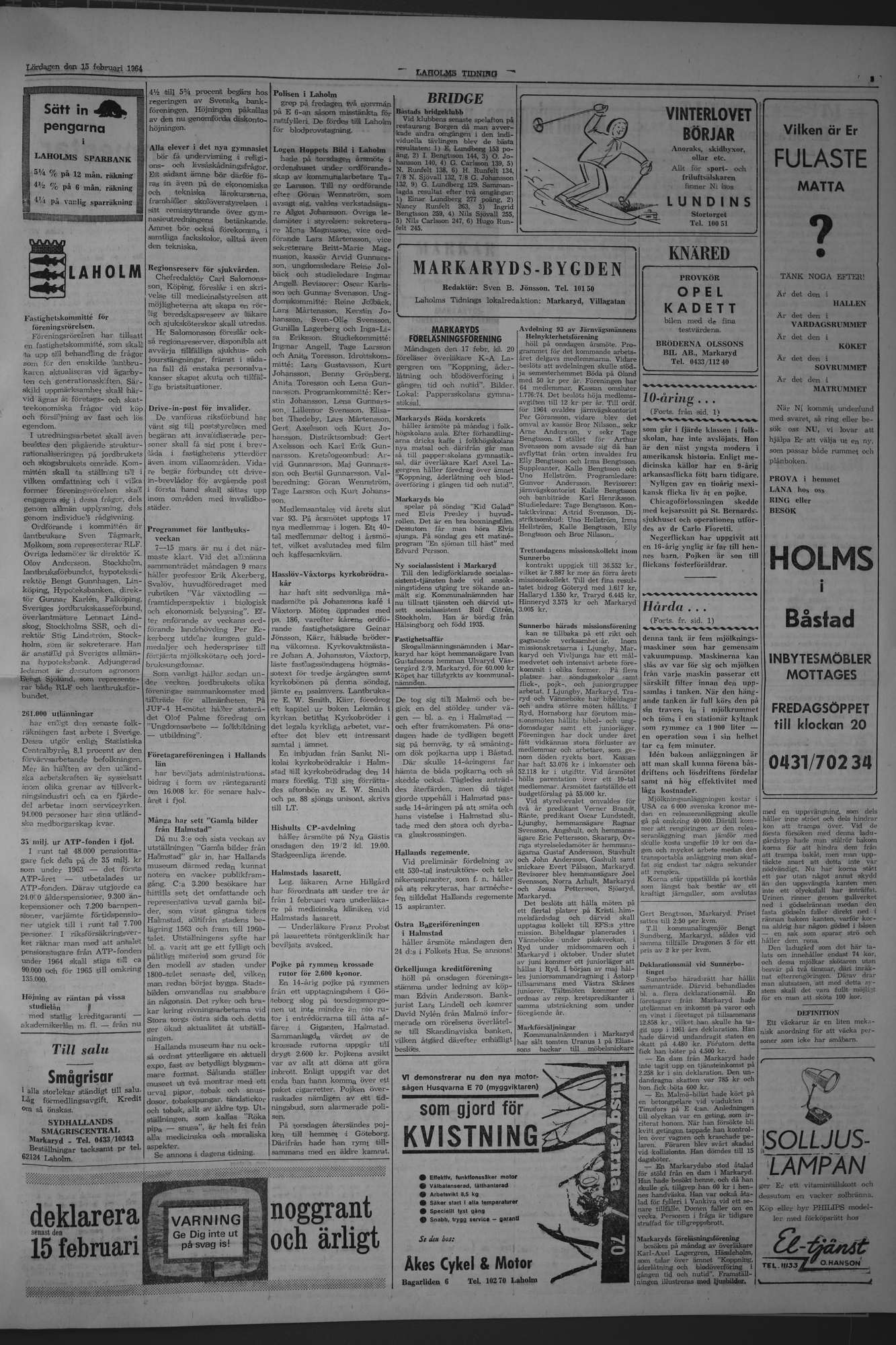 Laholms Tidning Lördag 15 februari 1964, sida 3