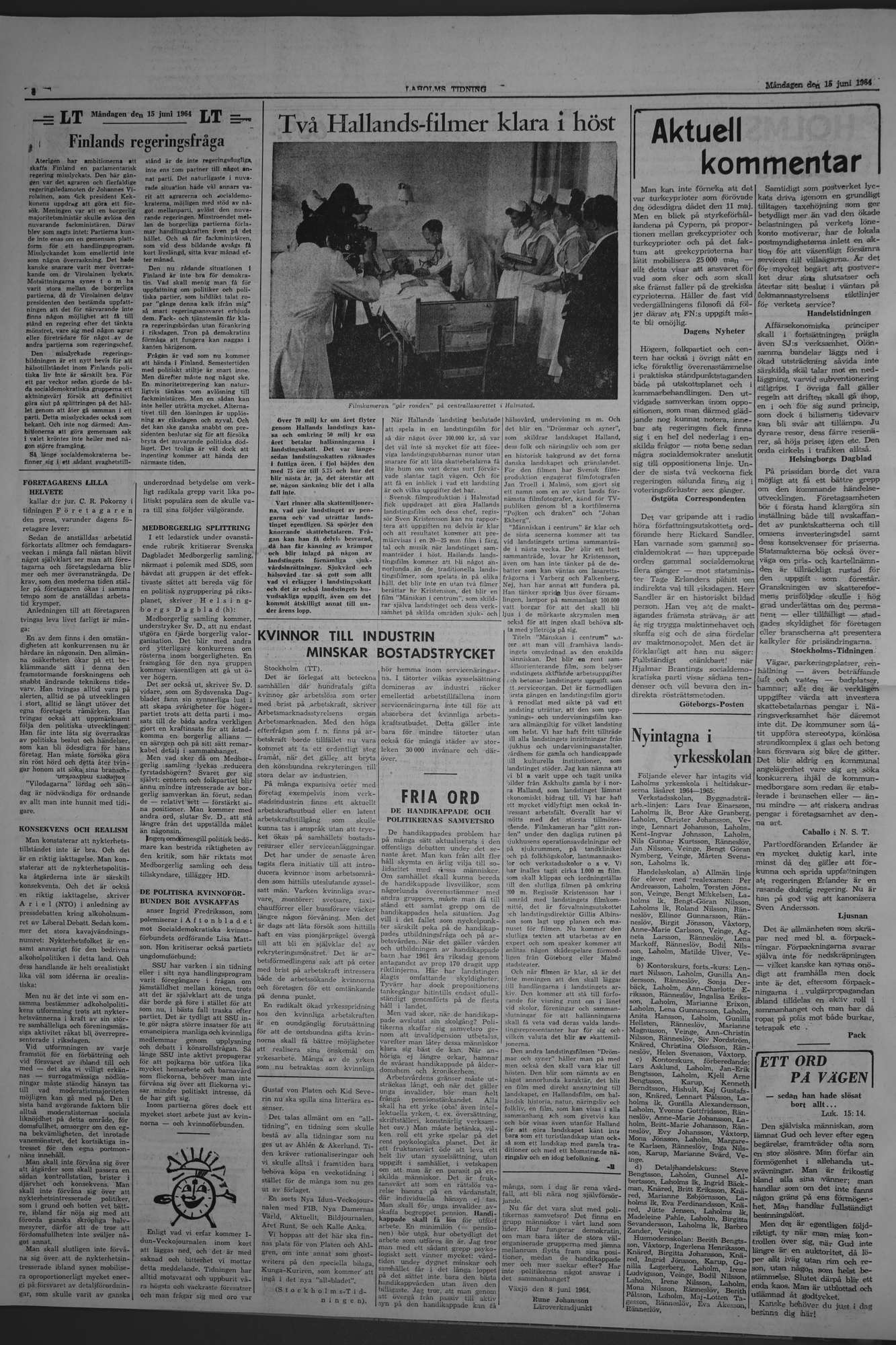 Laholms Tidning Måndag 15 juni 1964, sida 4