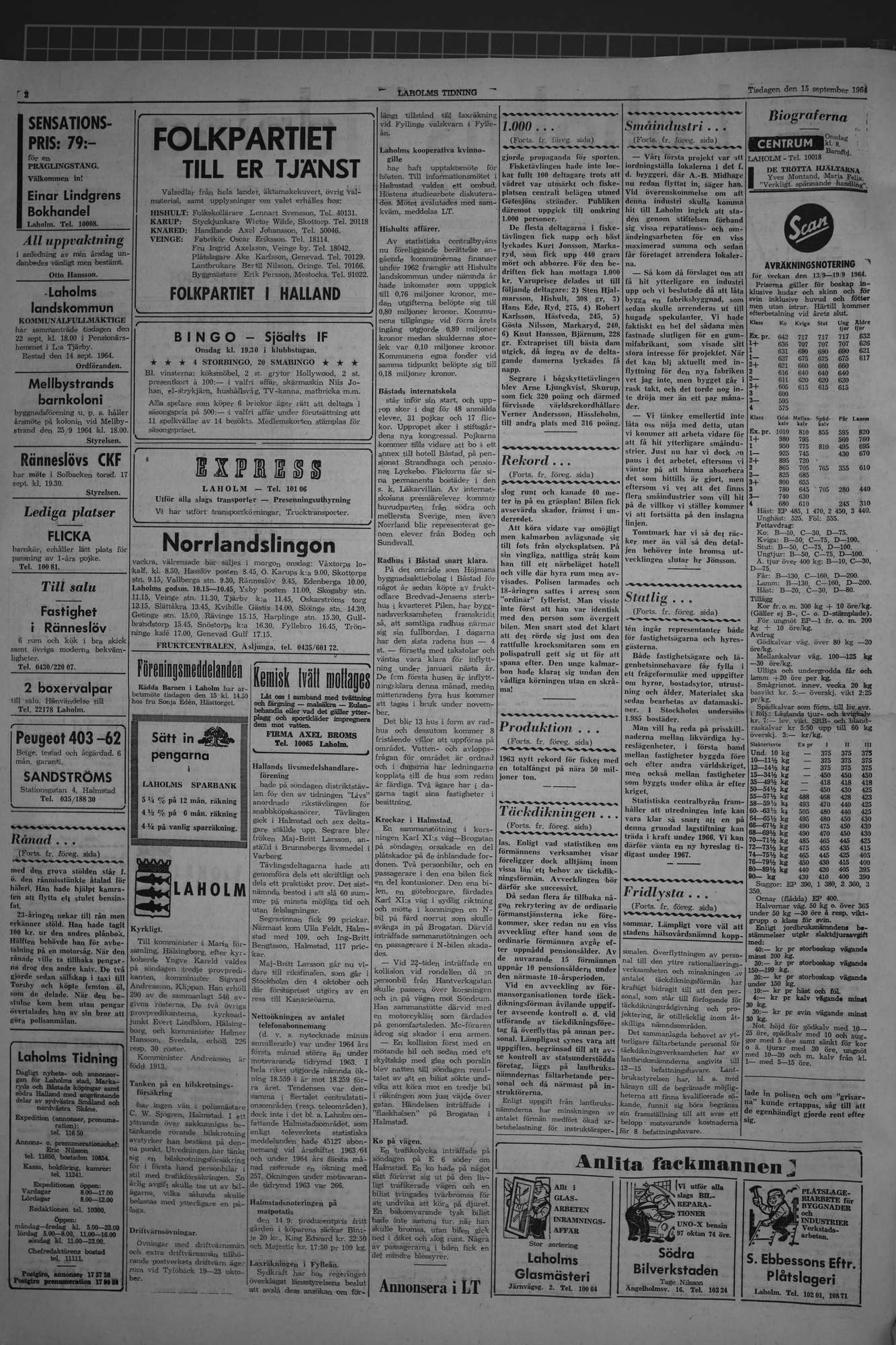 Laholms Tidning Tisdag 15 september 1964, sida 2