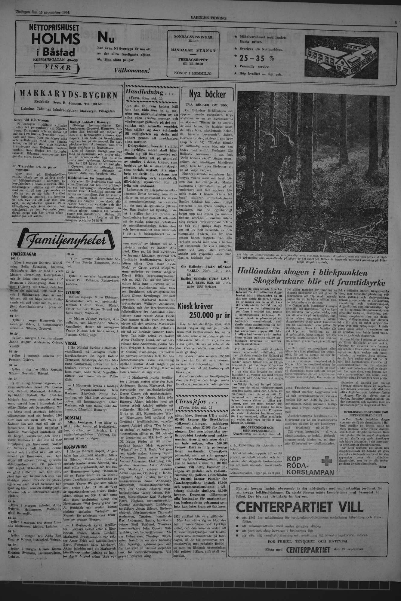 Laholms Tidning Tisdag 15 september 1964, sida 3