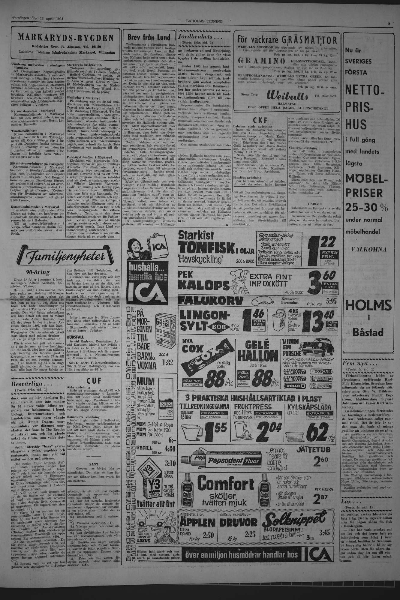 Laholms Tidning Torsdag 16 april 1964, sida 3