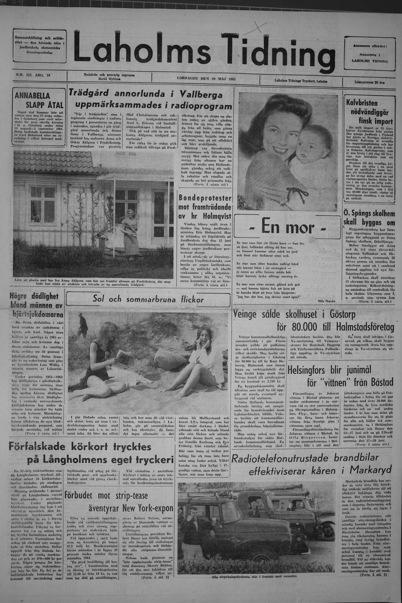 Laholms Tidning Lördag 29 maj 1965, sida 1