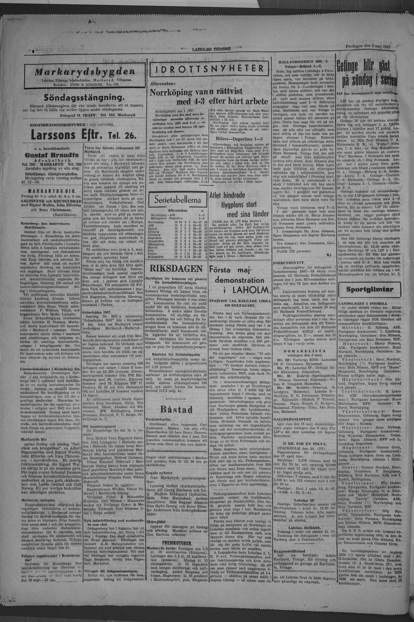 Laholms Tidning Fredag 2 maj 1947, sida 4