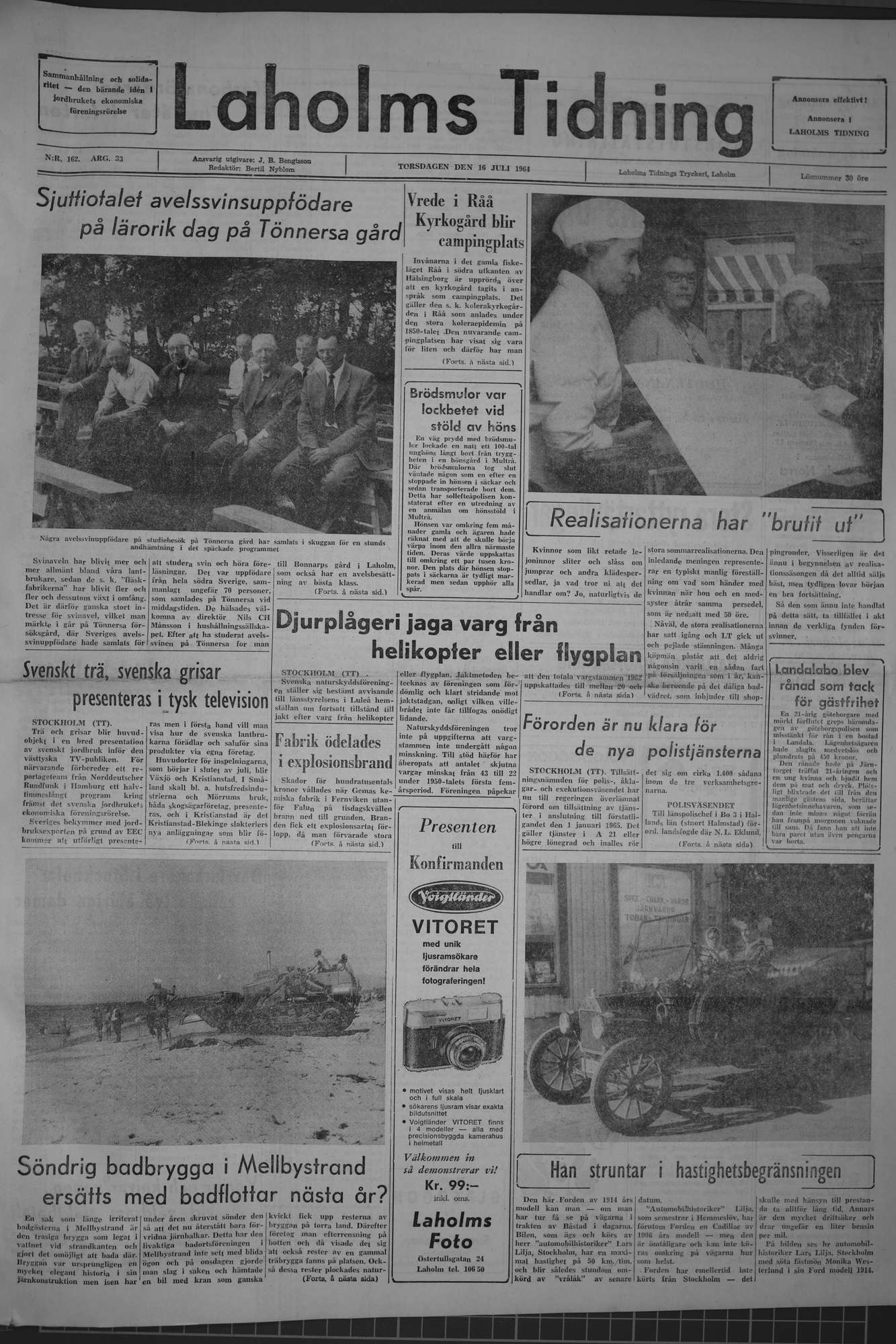 Laholms Tidning Torsdag 16 juli 1964, sida 1