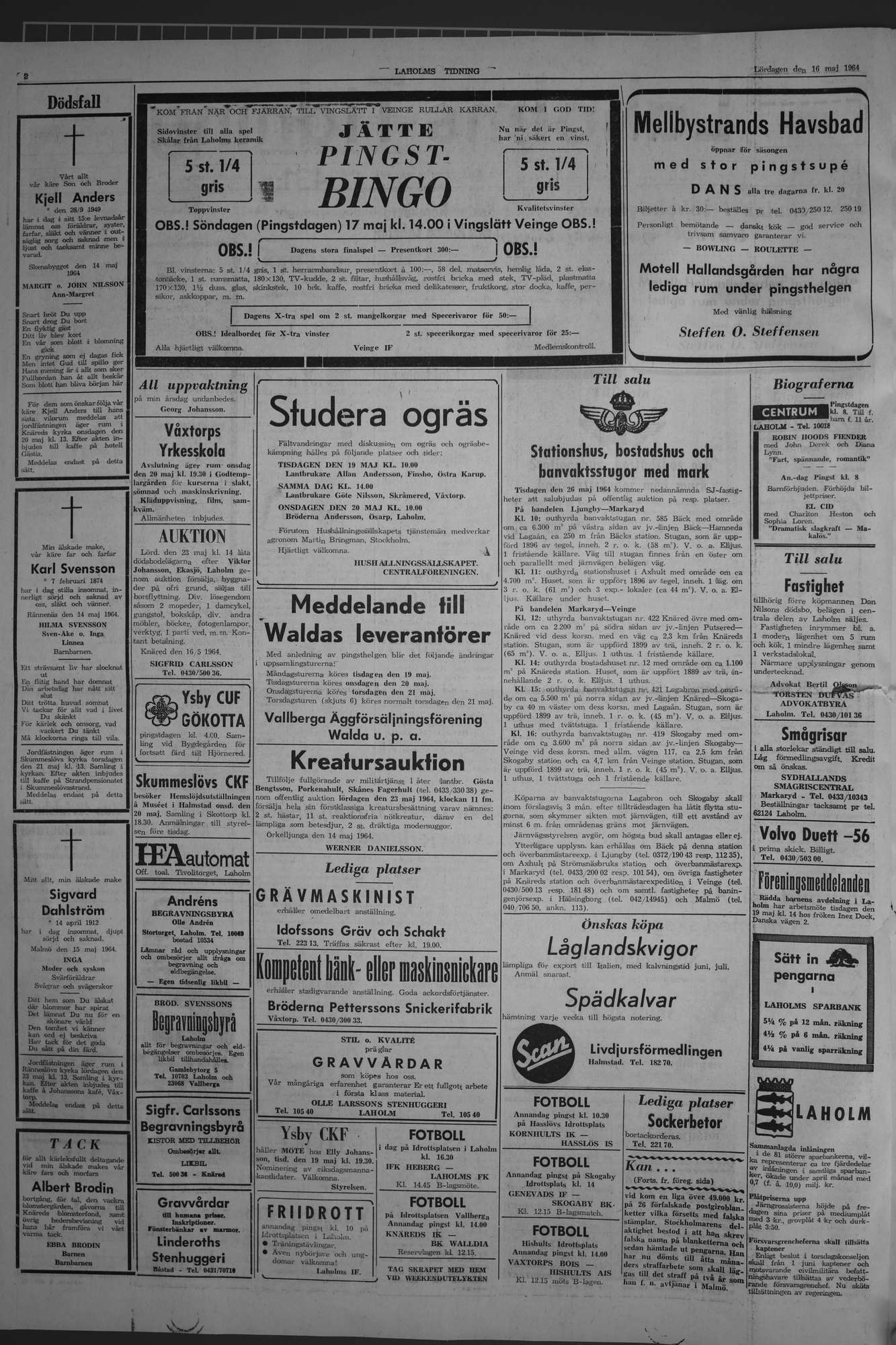 Laholms Tidning Lördag 16 maj 1964, sida 2