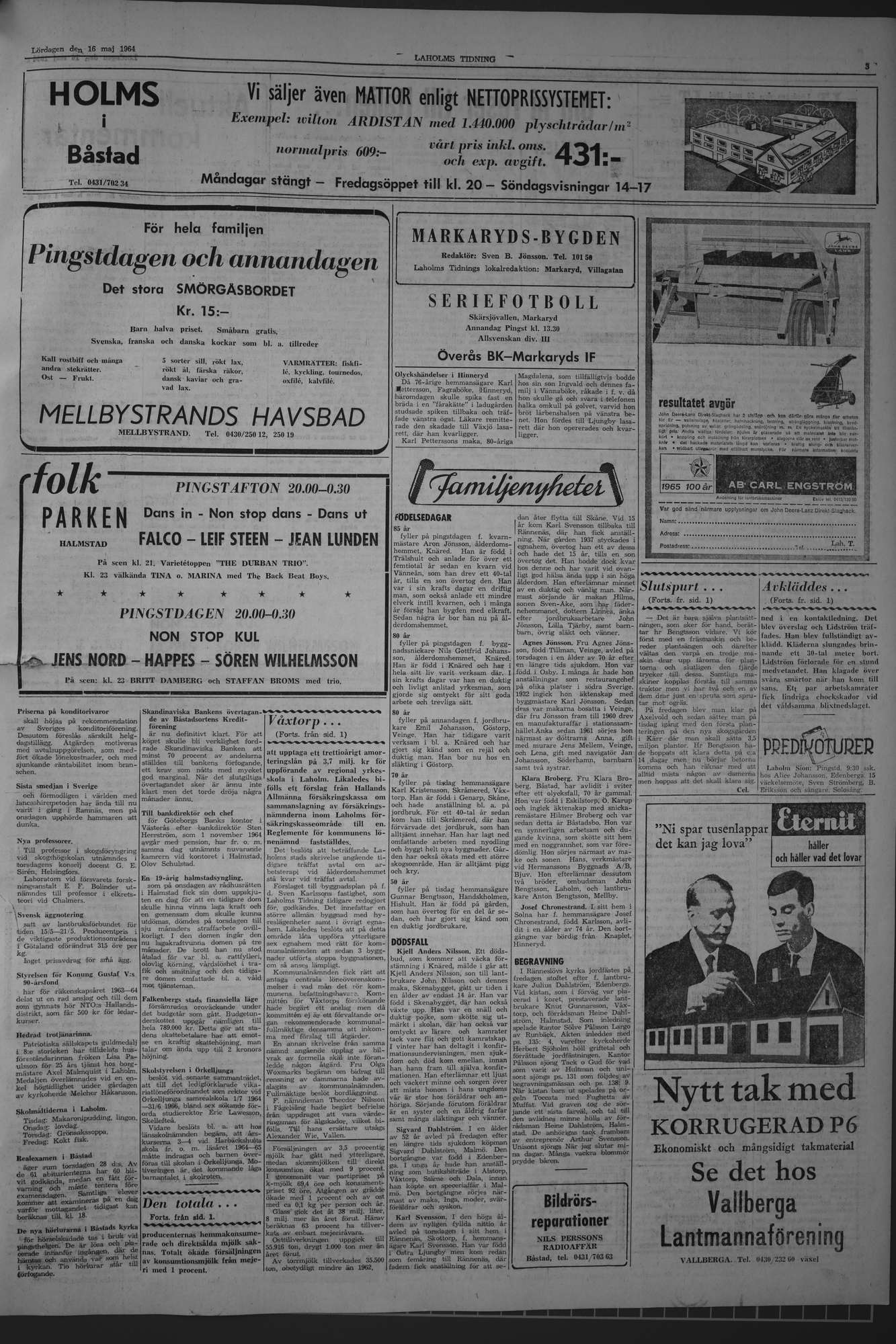 Laholms Tidning Lördag 16 maj 1964, sida 3