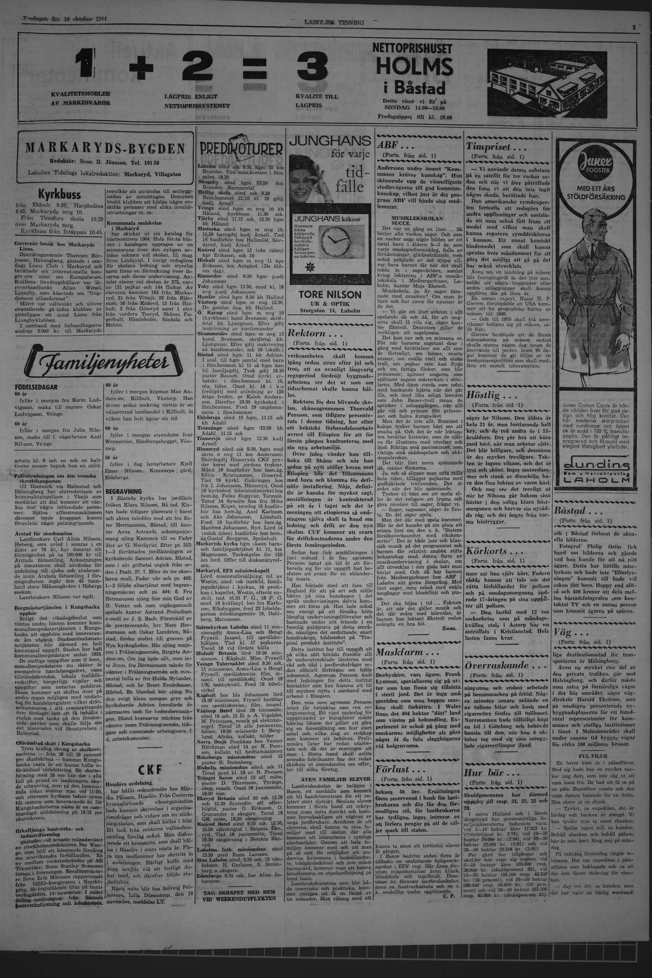 Laholms Tidning Fredag 16 oktober 1964, sida 3