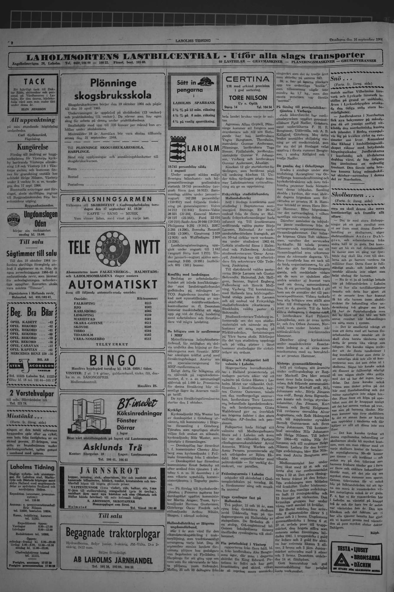 Laholms Tidning Onsdag 16 september 1964, sida 2