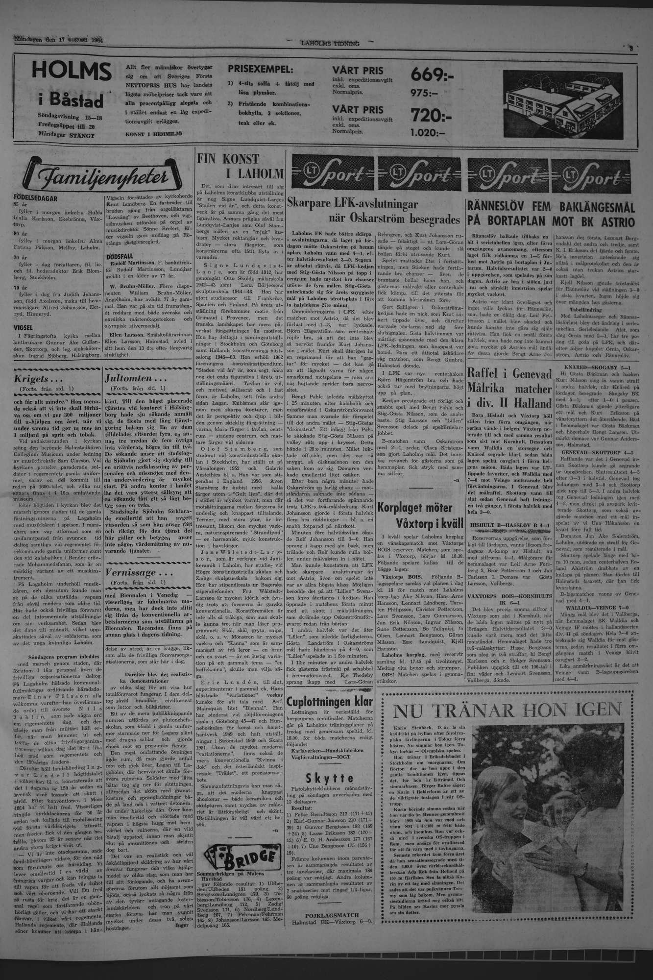 Laholms Tidning Måndag 17 augusti 1964, sida 3