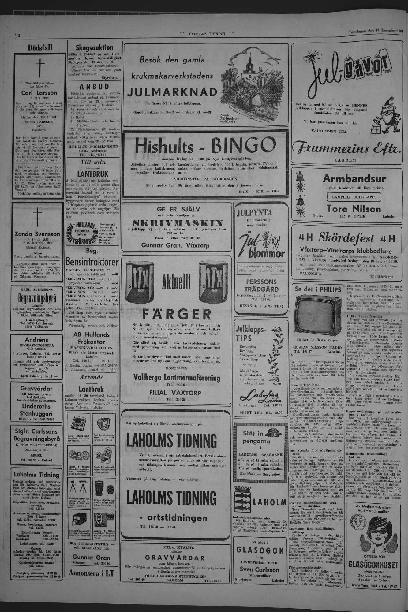 Laholms Tidning Torsdag 17 december 1964, sida 2