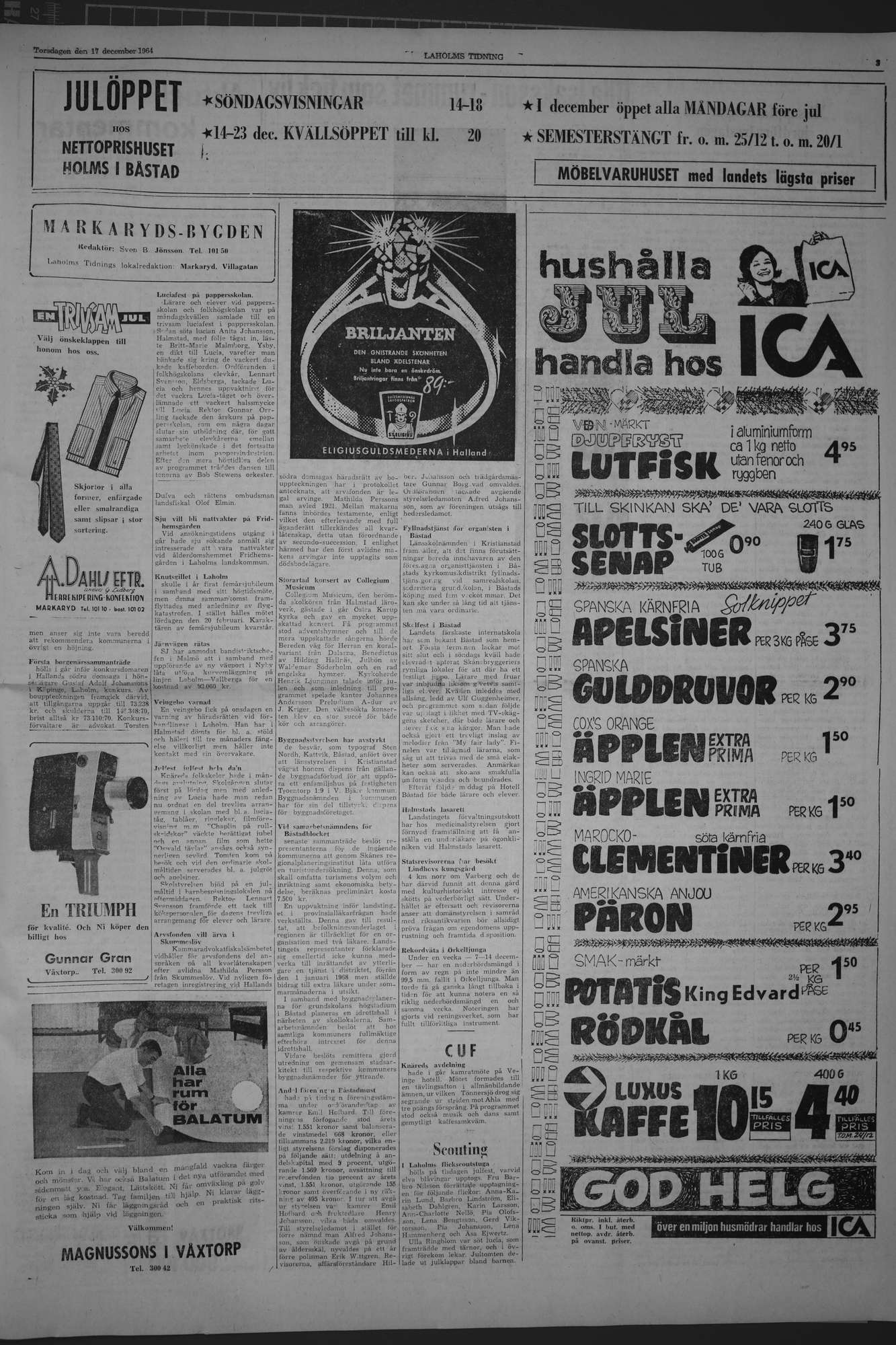 Laholms Tidning Torsdag 17 december 1964, sida 3