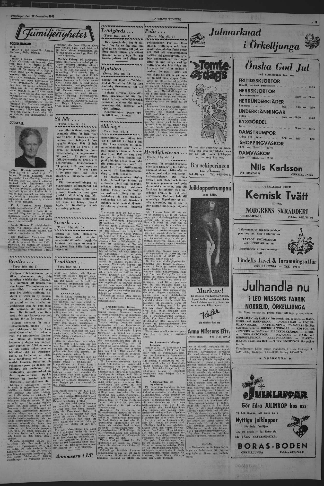 Laholms Tidning Torsdag 17 december 1964, sida 5