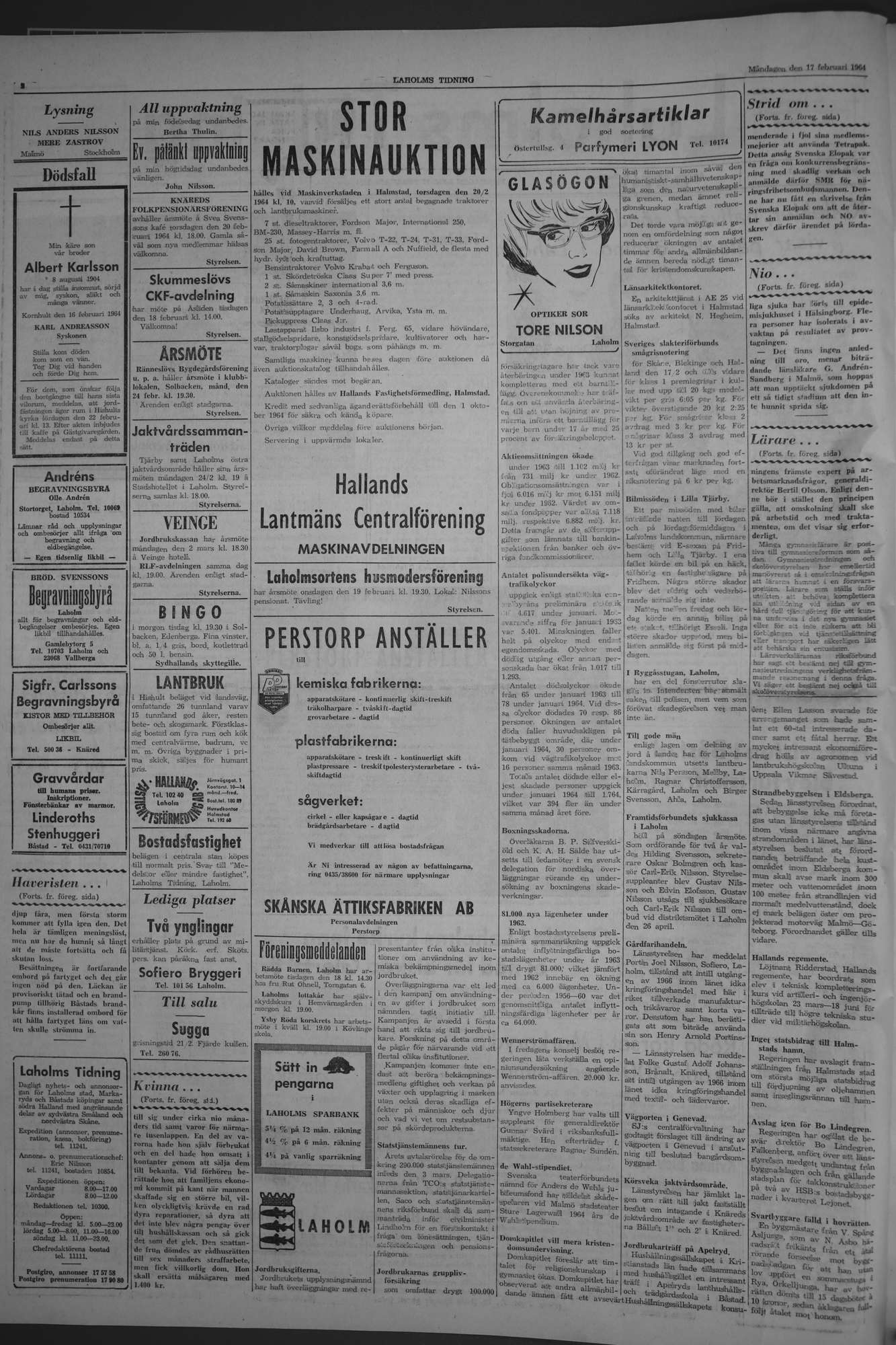 Laholms Tidning Måndag 17 februari 1964, sida 2