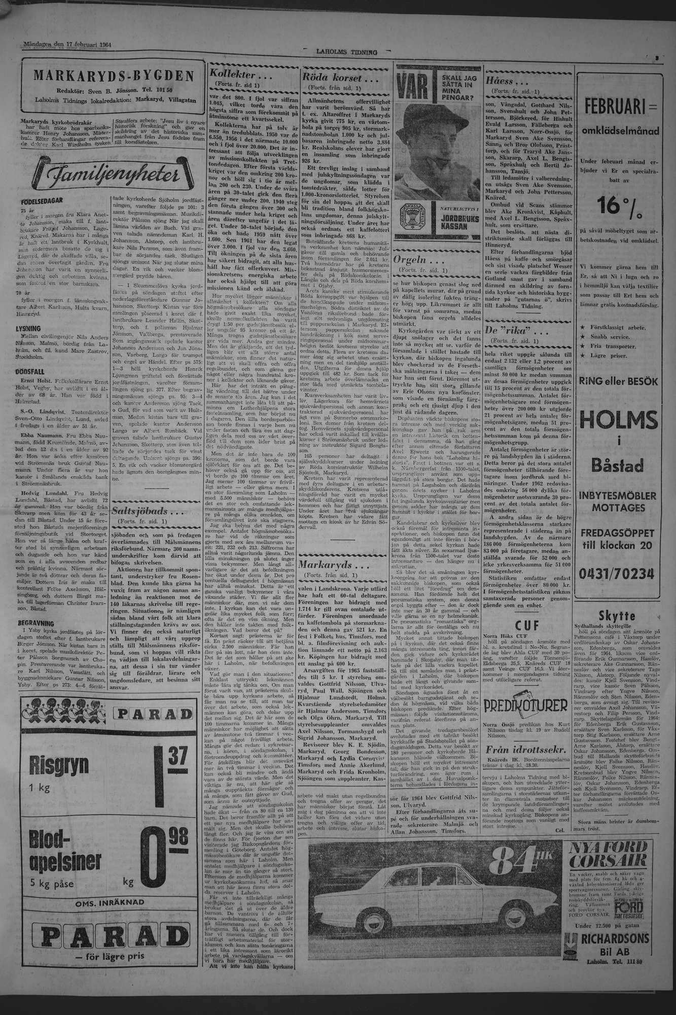 Laholms Tidning Måndag 17 februari 1964, sida 3