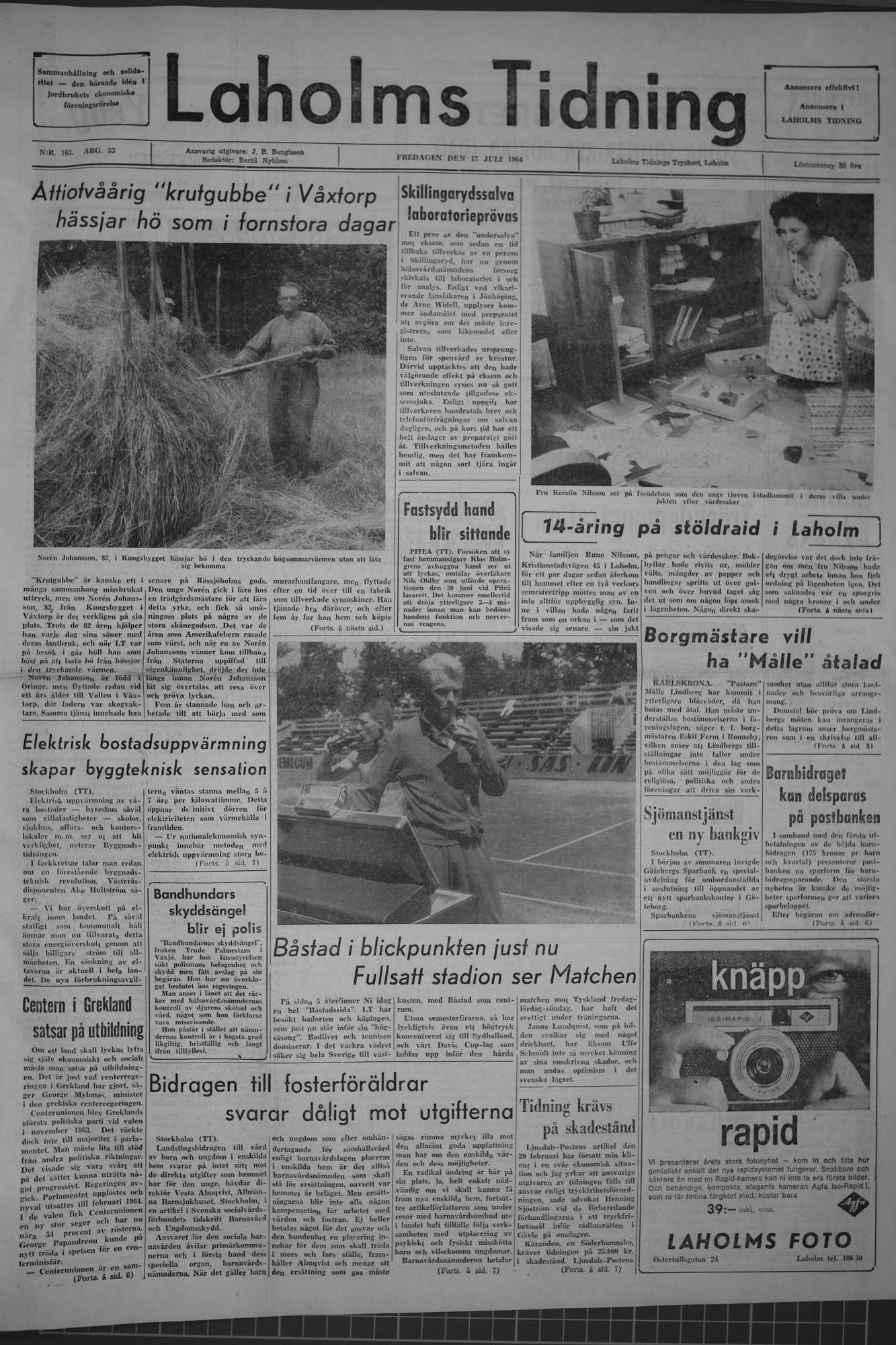 Laholms Tidning Fredag 17 juli 1964, sida 1