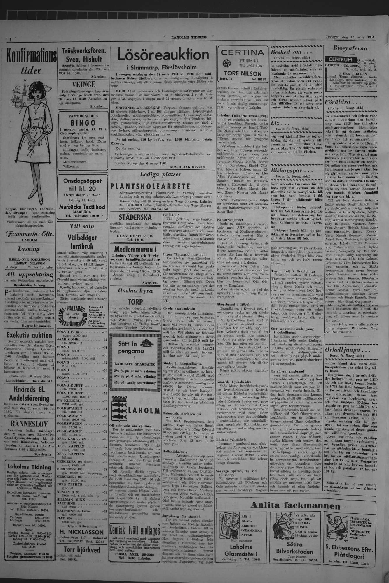 Laholms Tidning Tisdag 17 mars 1964, sida 2