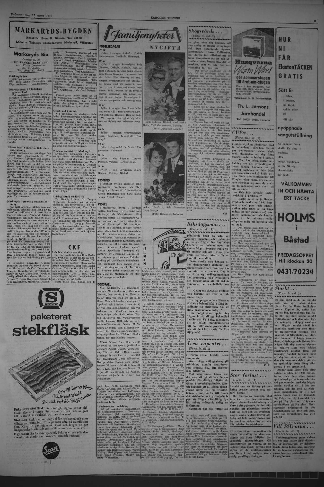 Laholms Tidning Tisdag 17 mars 1964, sida 3