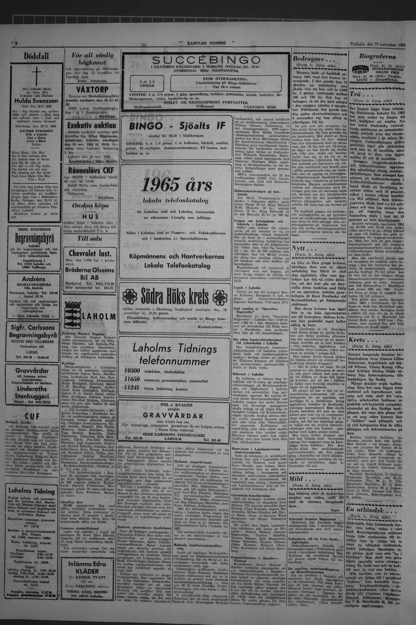 Laholms Tidning Tisdag 17 november 1964, sida 2