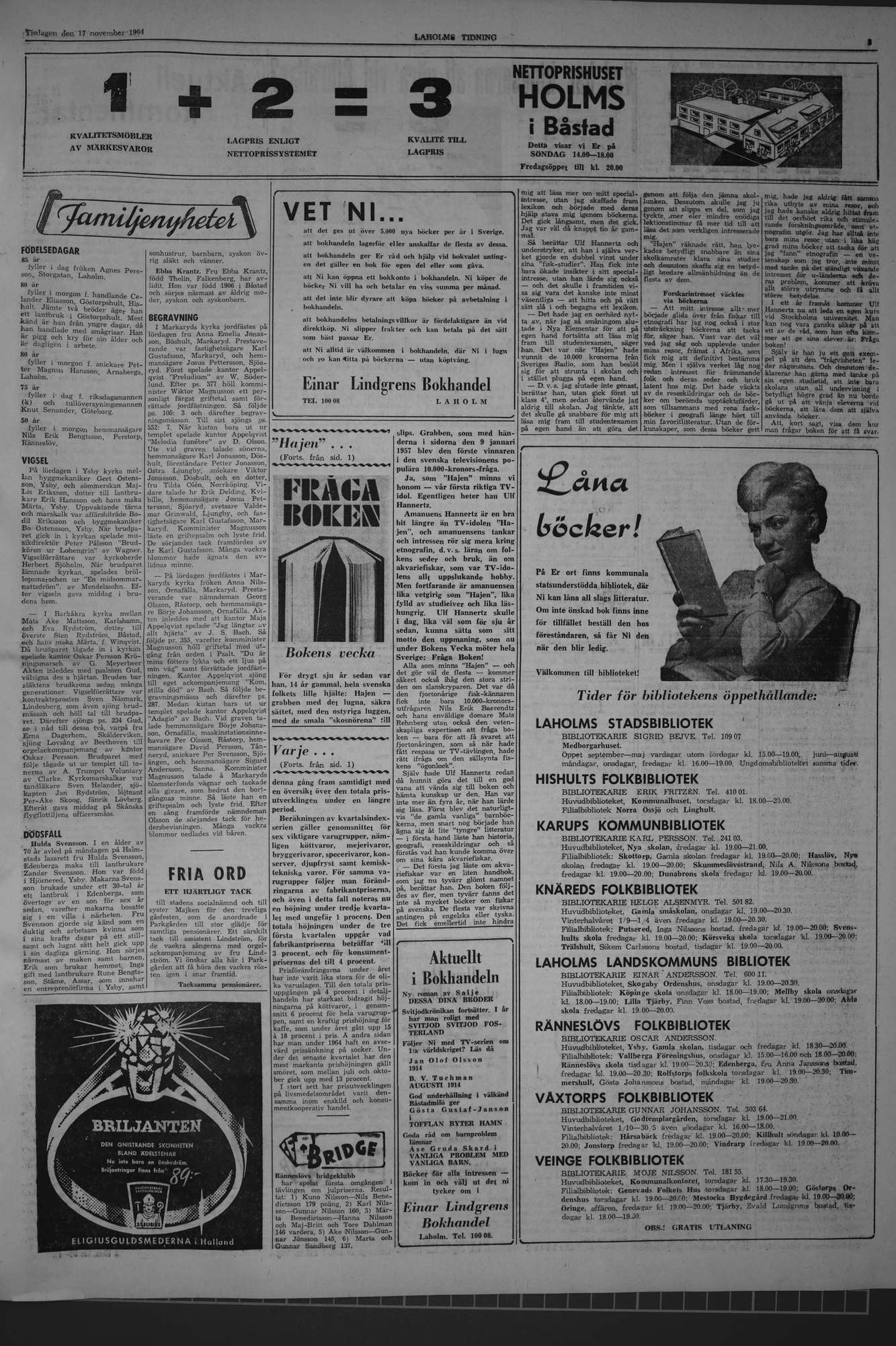 Laholms Tidning Tisdag 17 november 1964, sida 3