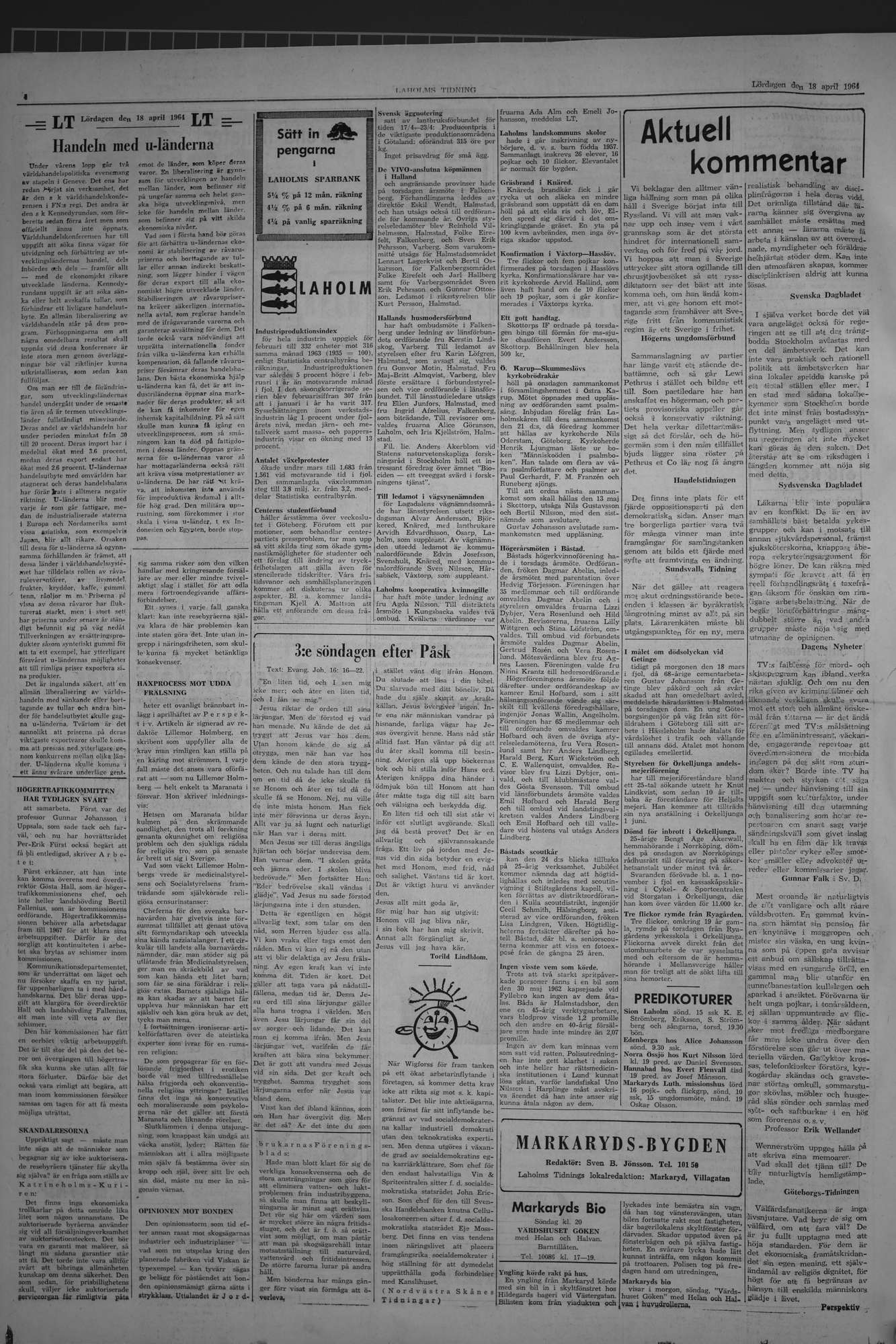 Laholms Tidning Lördag 18 april 1964, sida 4