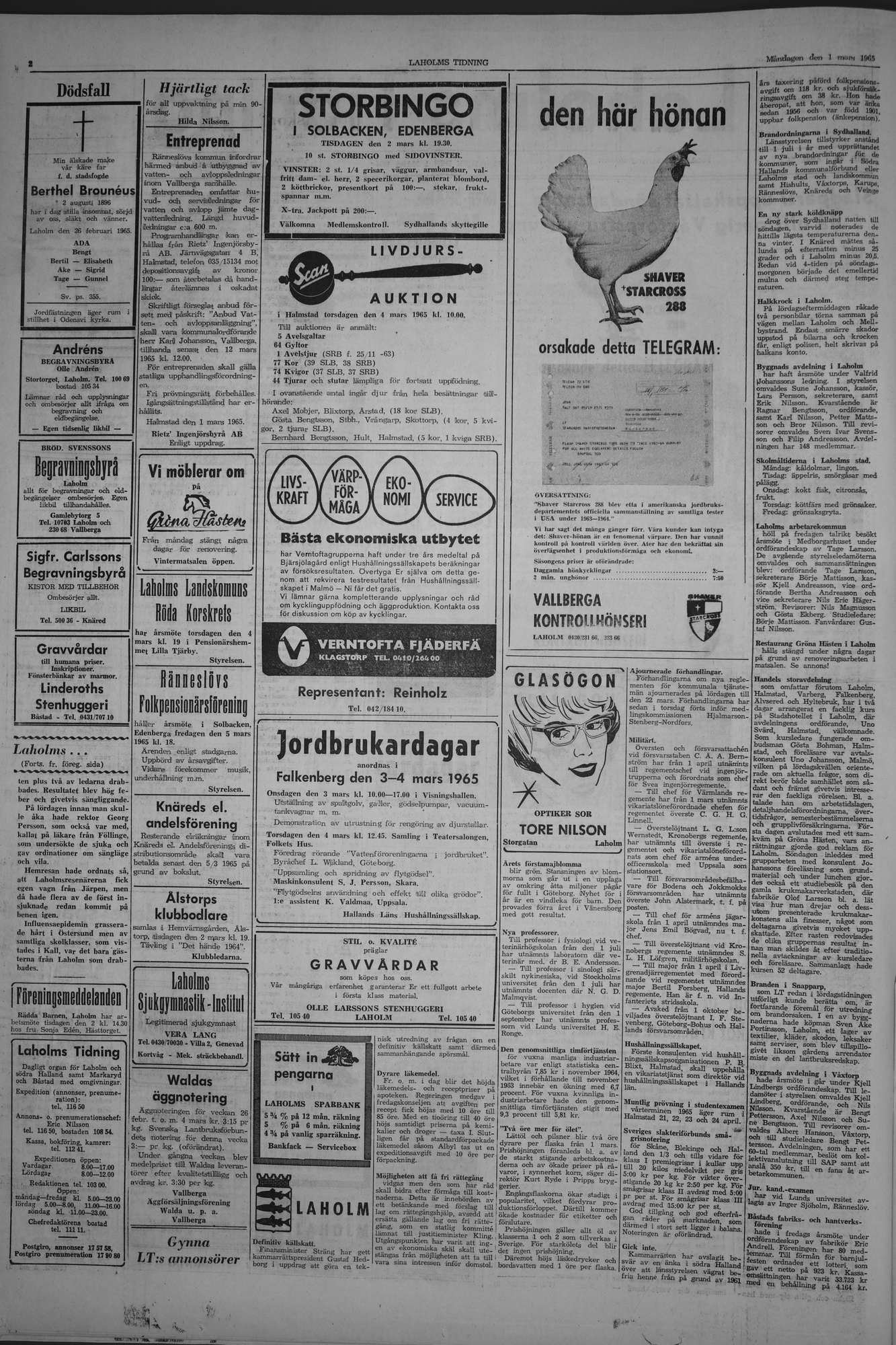Laholms Tidning Måndag 1 mars 1965, sida 2