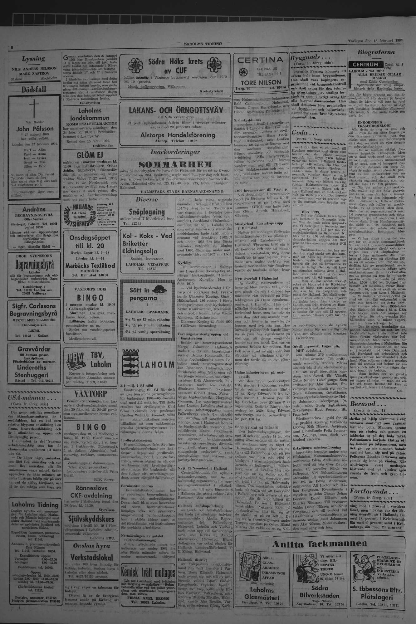 Laholms Tidning Tisdag 18 februari 1964, sida 2