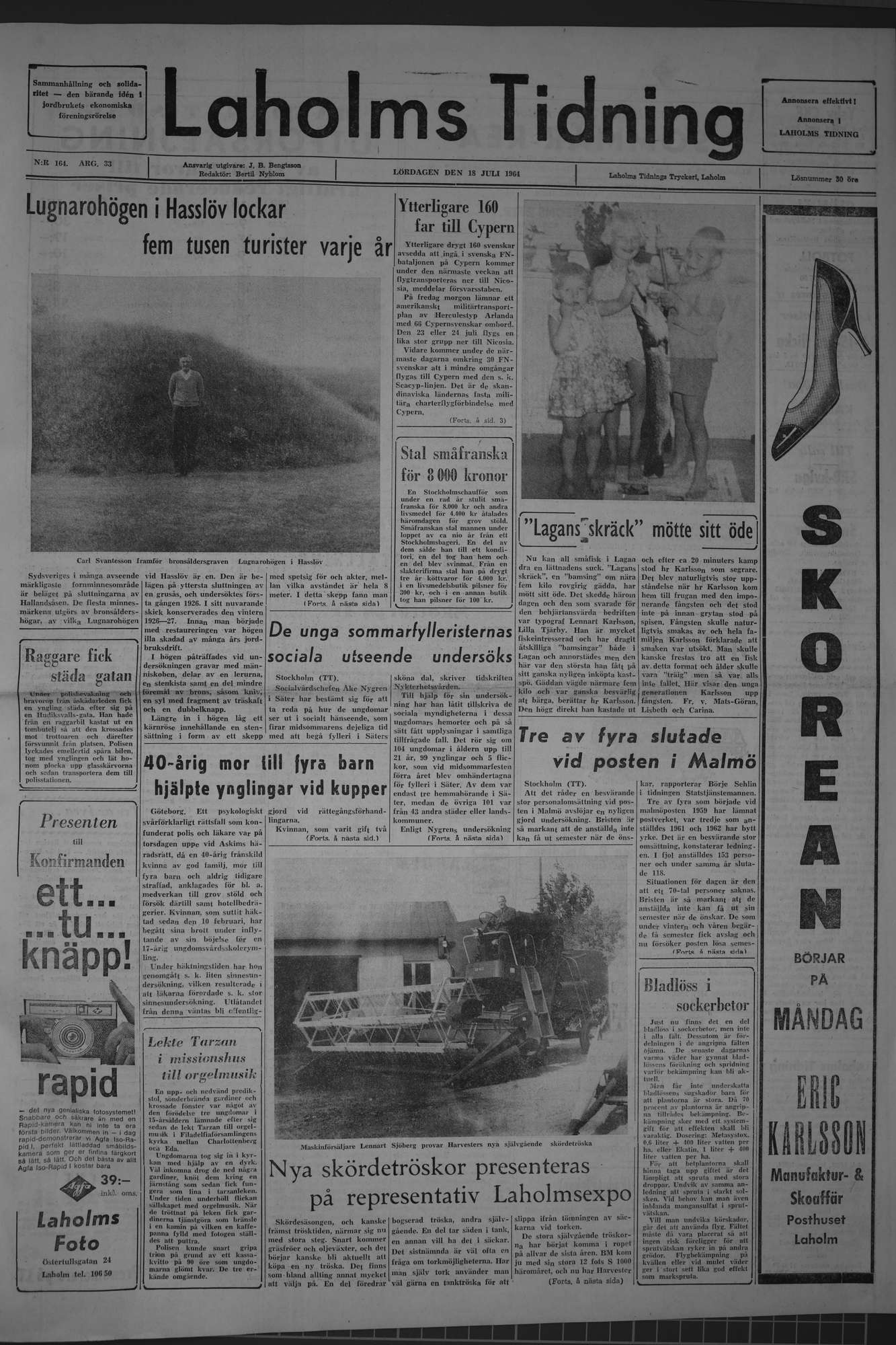 Laholms Tidning Lördag 18 juli 1964, sida 1