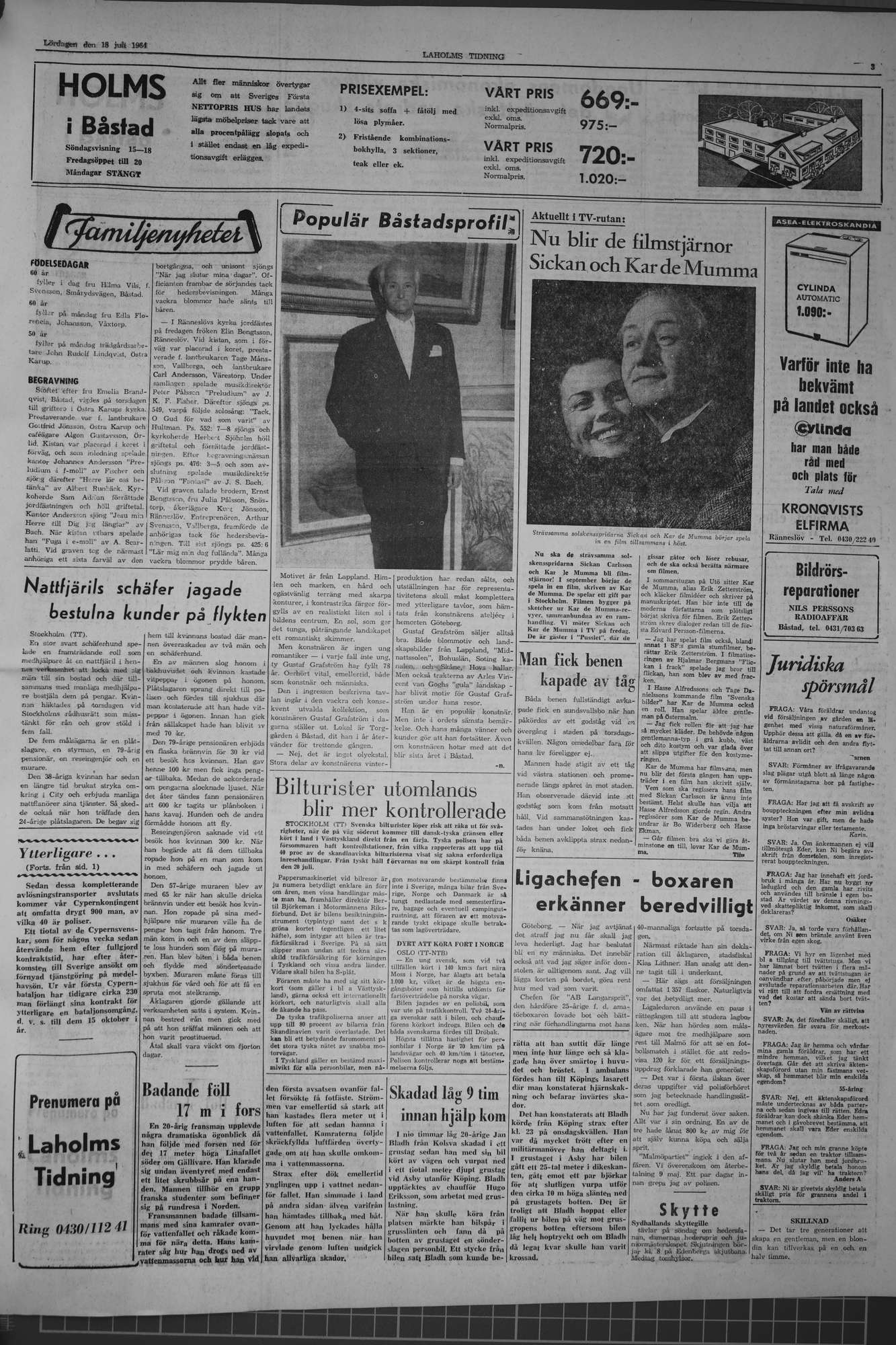 Laholms Tidning Lördag 18 juli 1964, sida 3