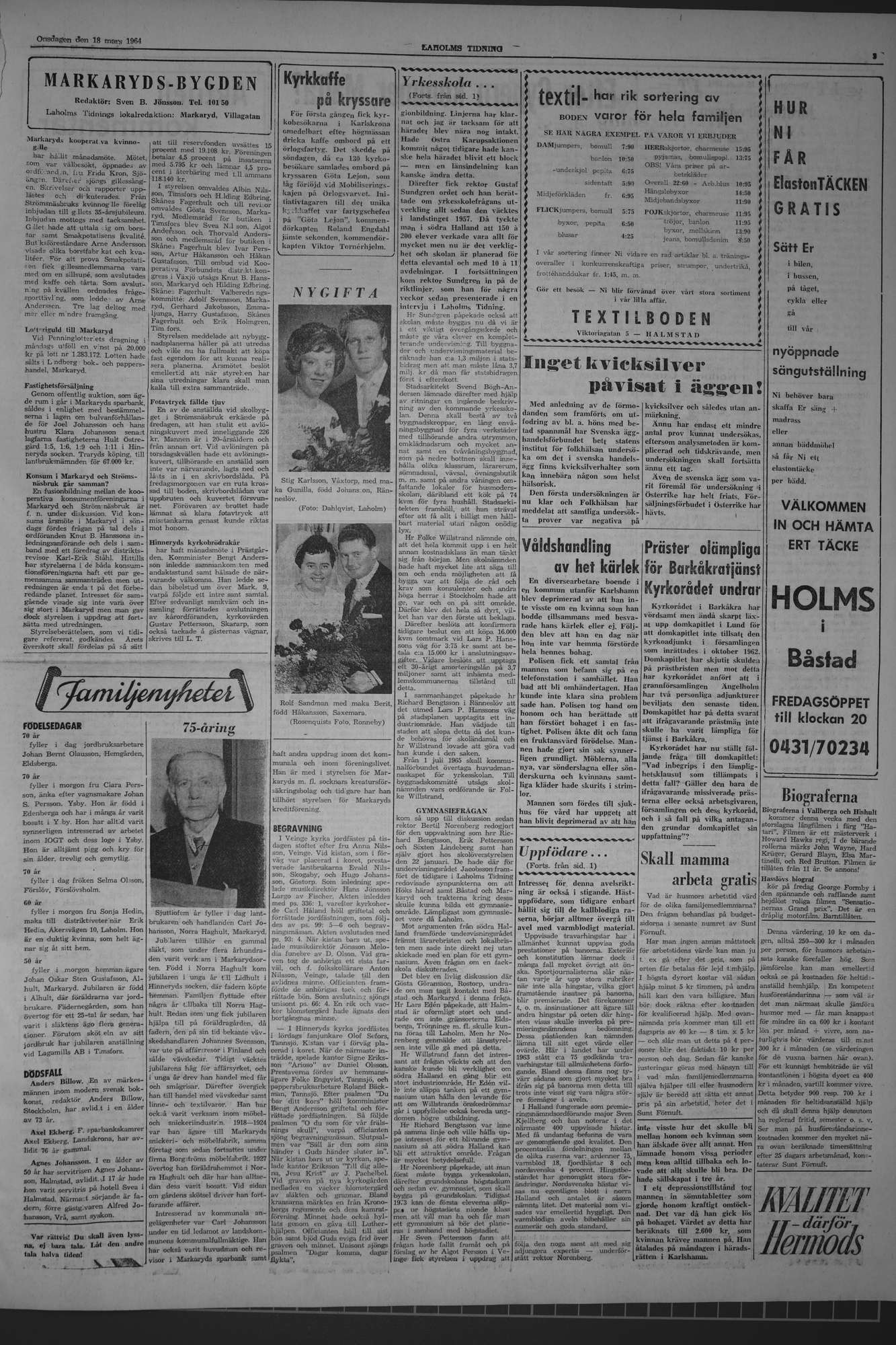 Laholms Tidning Onsdag 18 mars 1964, sida 3