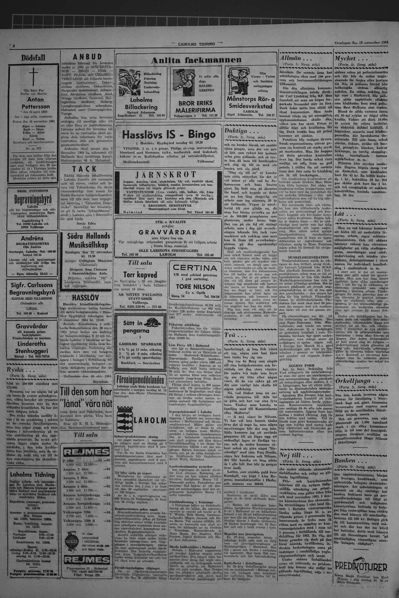Laholms Tidning Onsdag 18 november 1964, sida 2