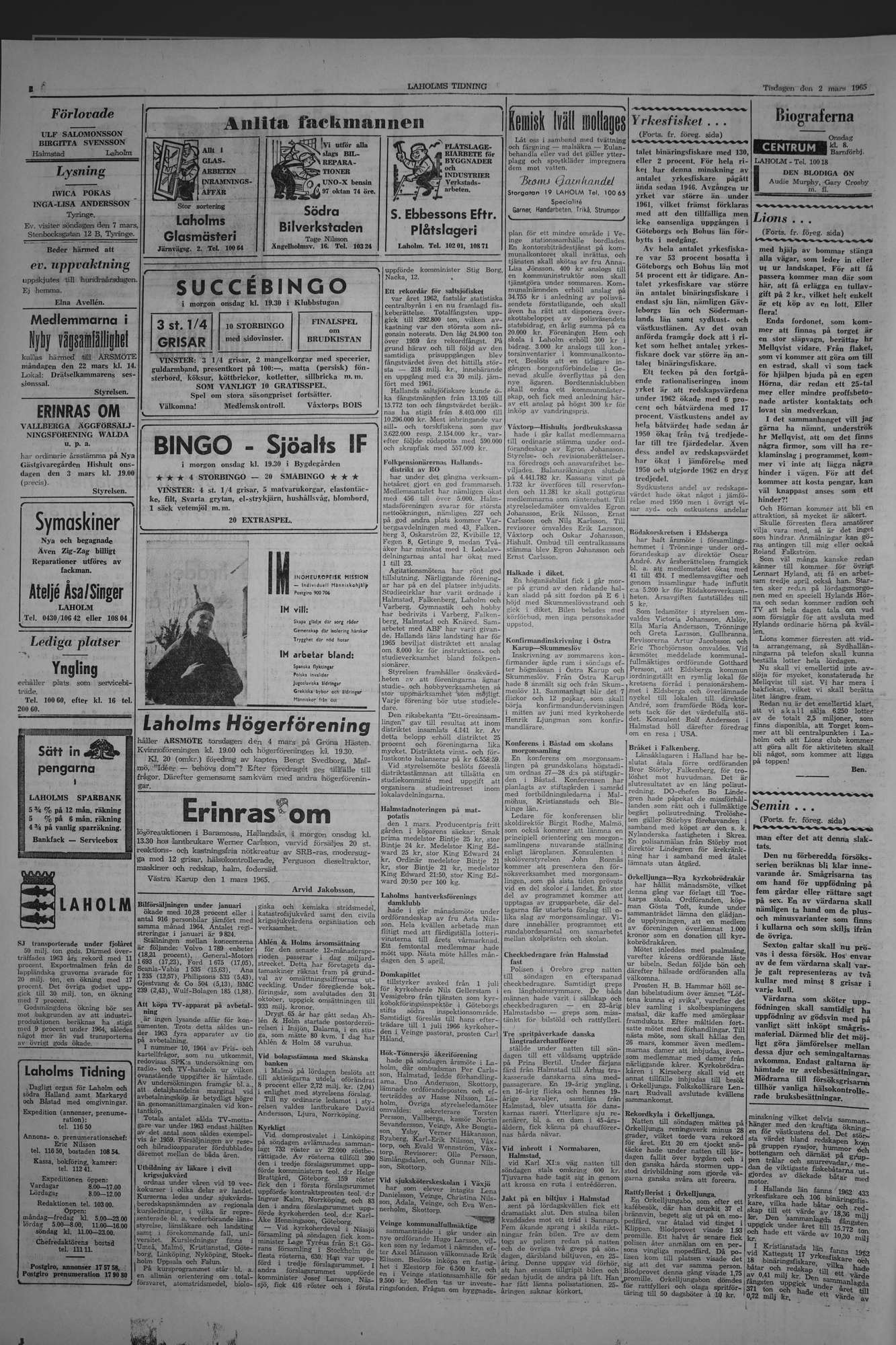 Laholms Tidning Tisdag 2 mars 1965, sida 2