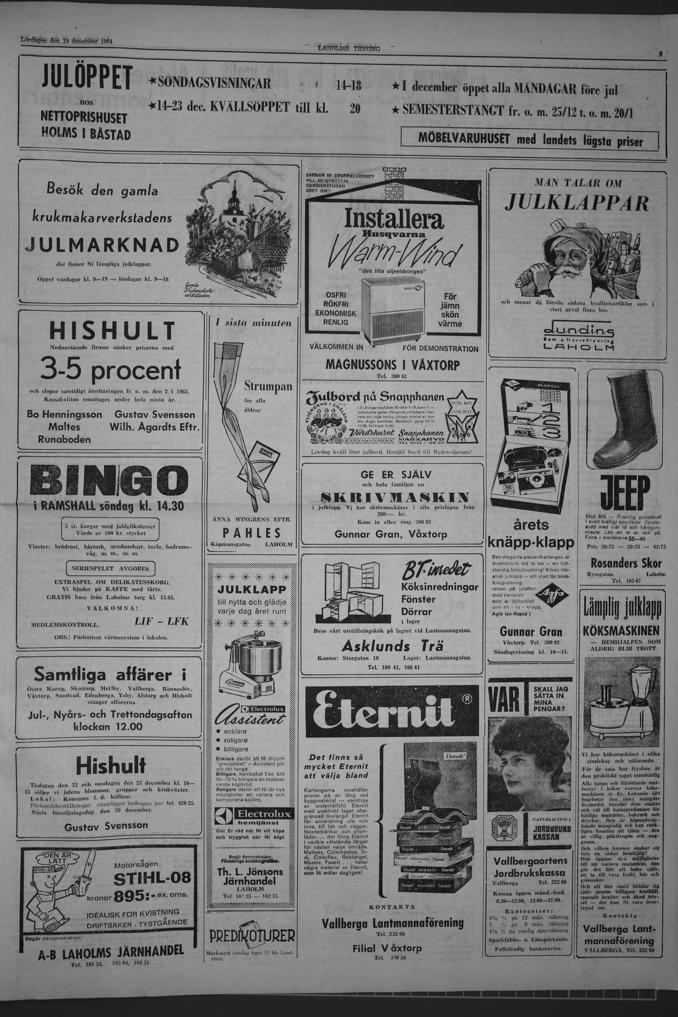 Laholms Tidning Lördag 19 december 1964, sida 3